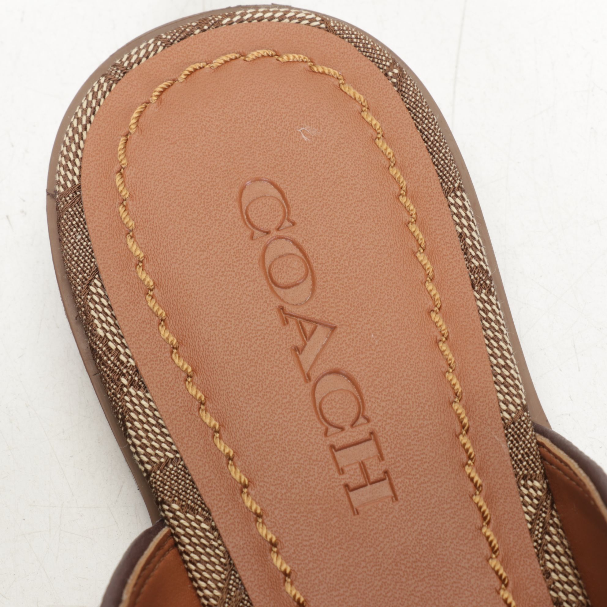 Coach Signature Stassi Slides in Khaki and Mahogany