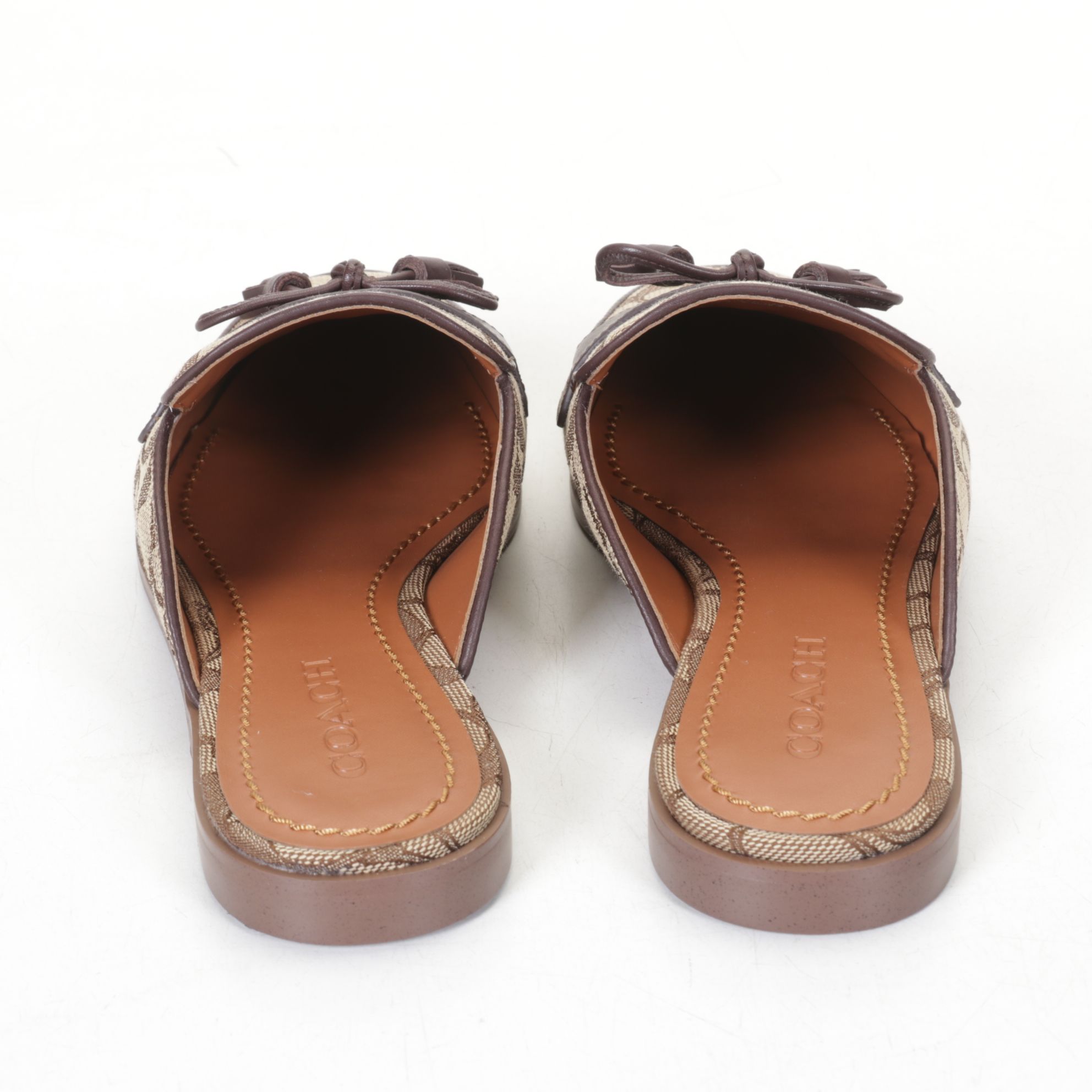 Coach Signature Stassi Slides in Khaki and Mahogany