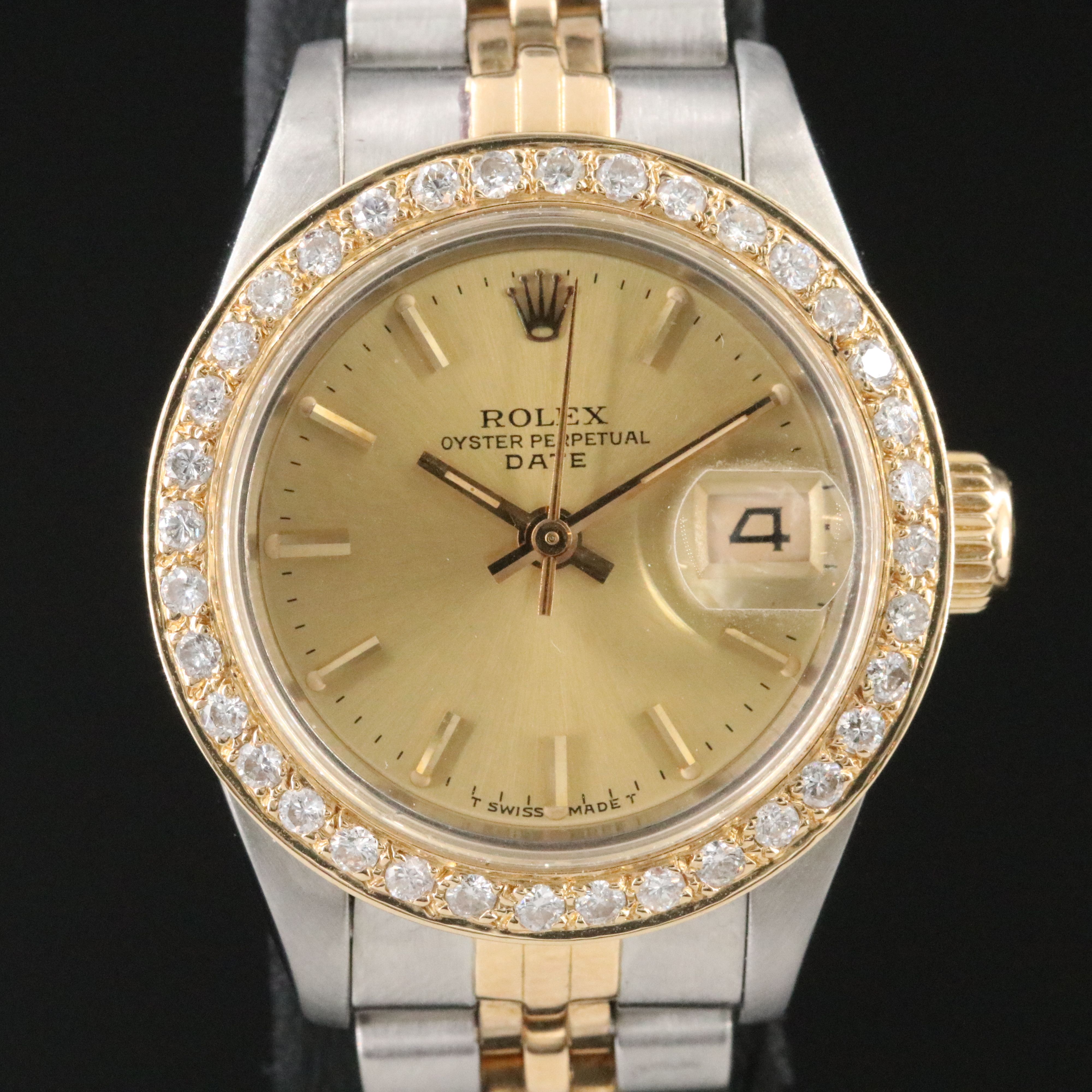 1984 Rolex Custom Diamond Bezel Two Tone Date Watch Model 69173