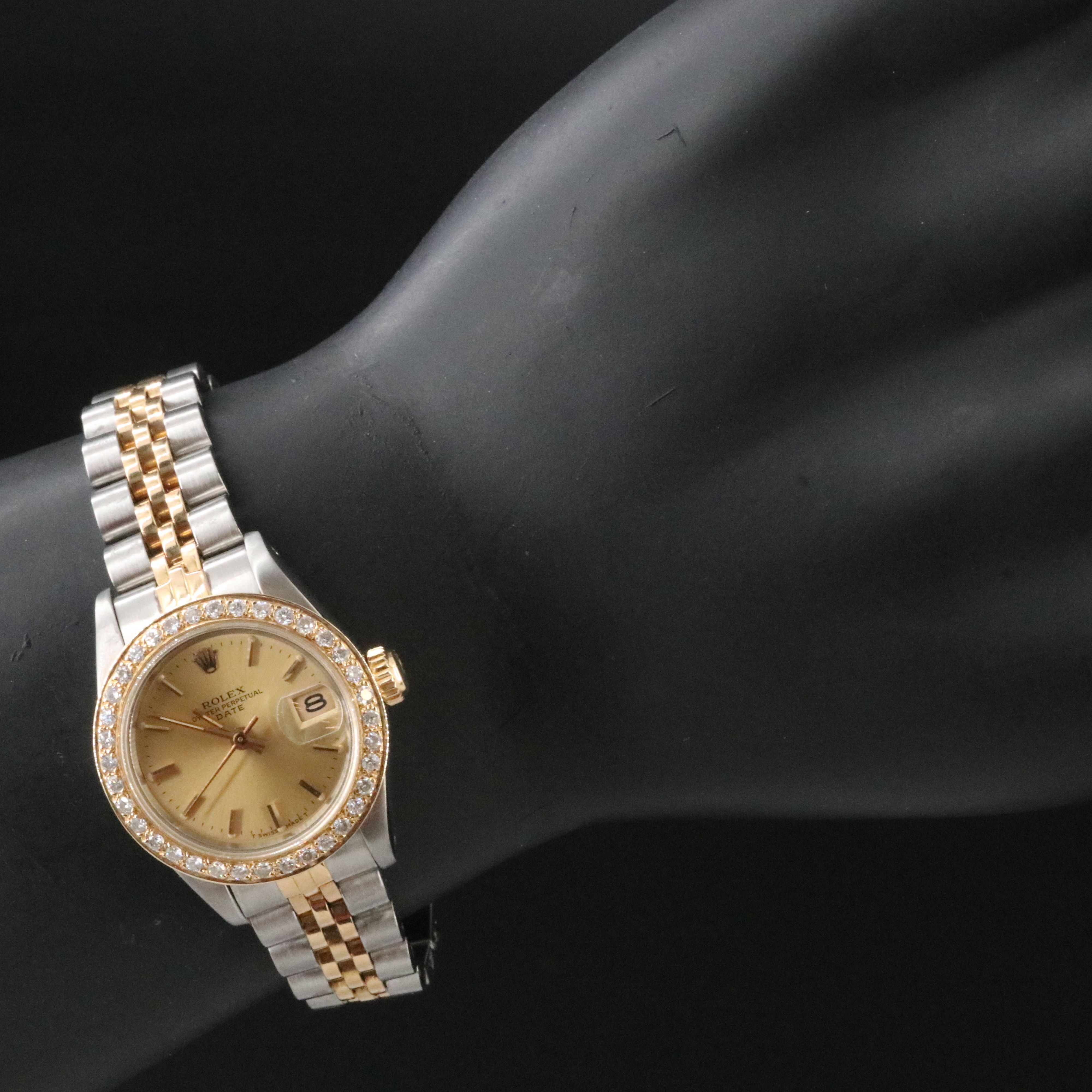 1984 Rolex Custom Diamond Bezel Two Tone Date Watch Model 69173
