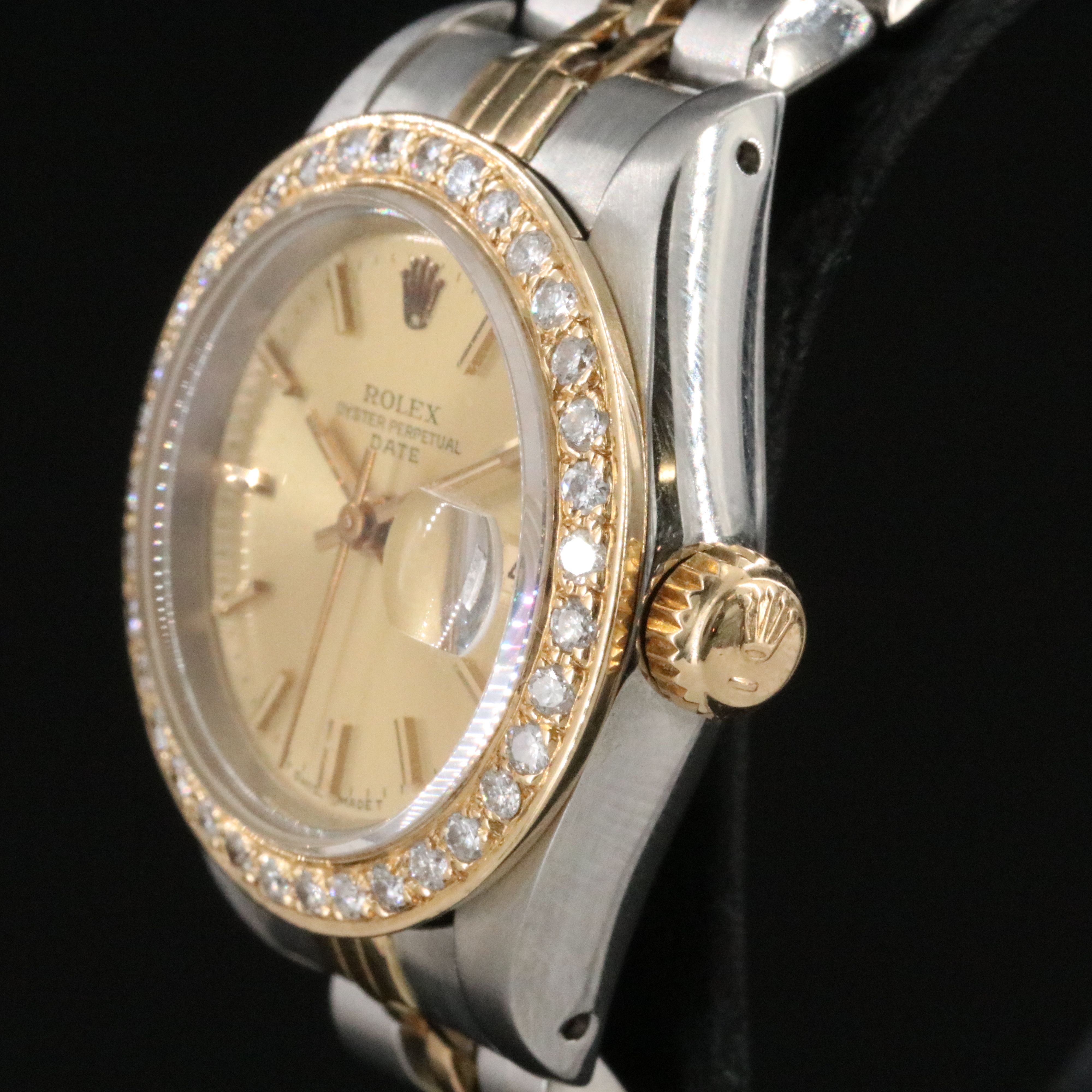 1984 Rolex Custom Diamond Bezel Two Tone Date Watch Model 69173