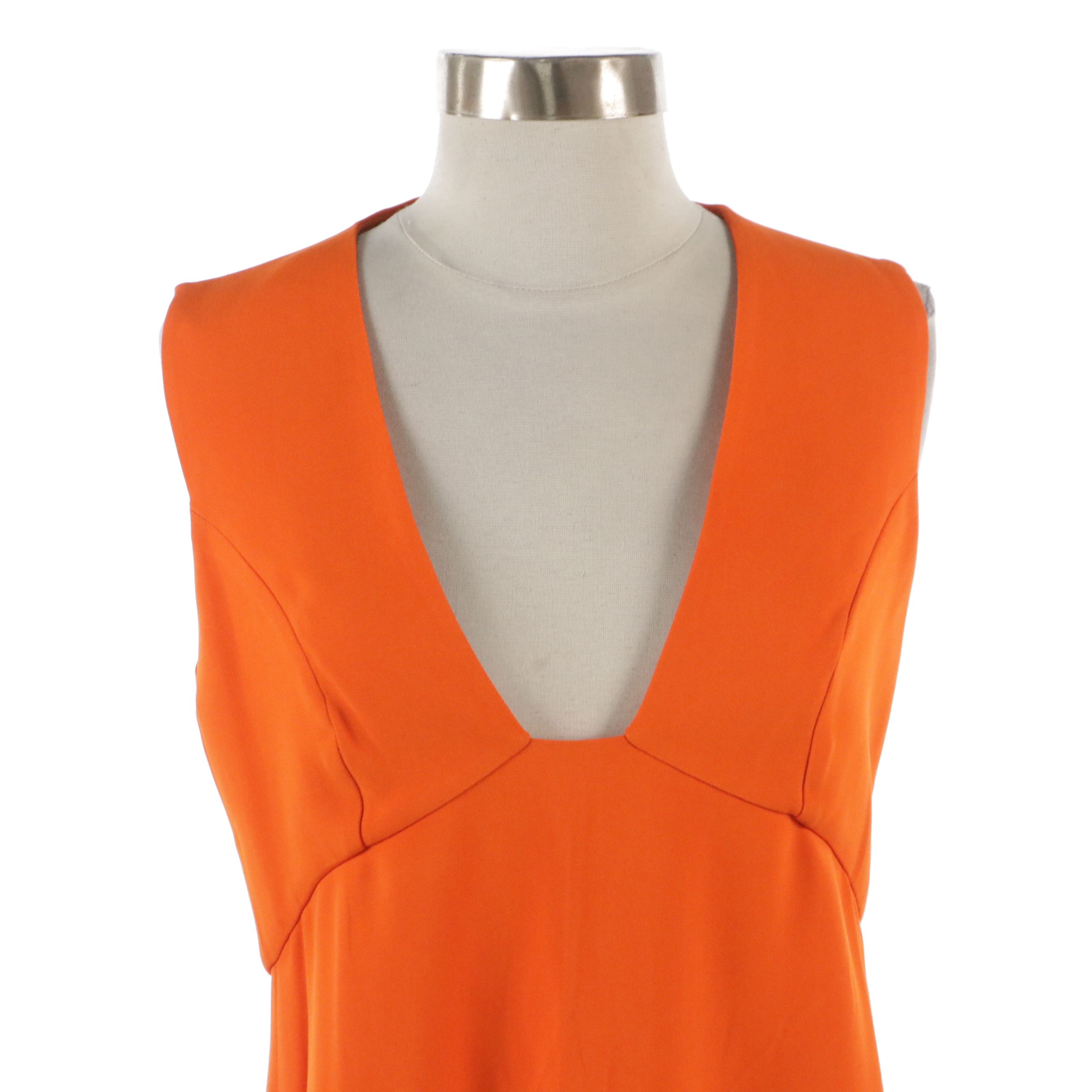 Stella McCartney Plunging Neckline Cocktail Dress in Orange Stretch Jersey