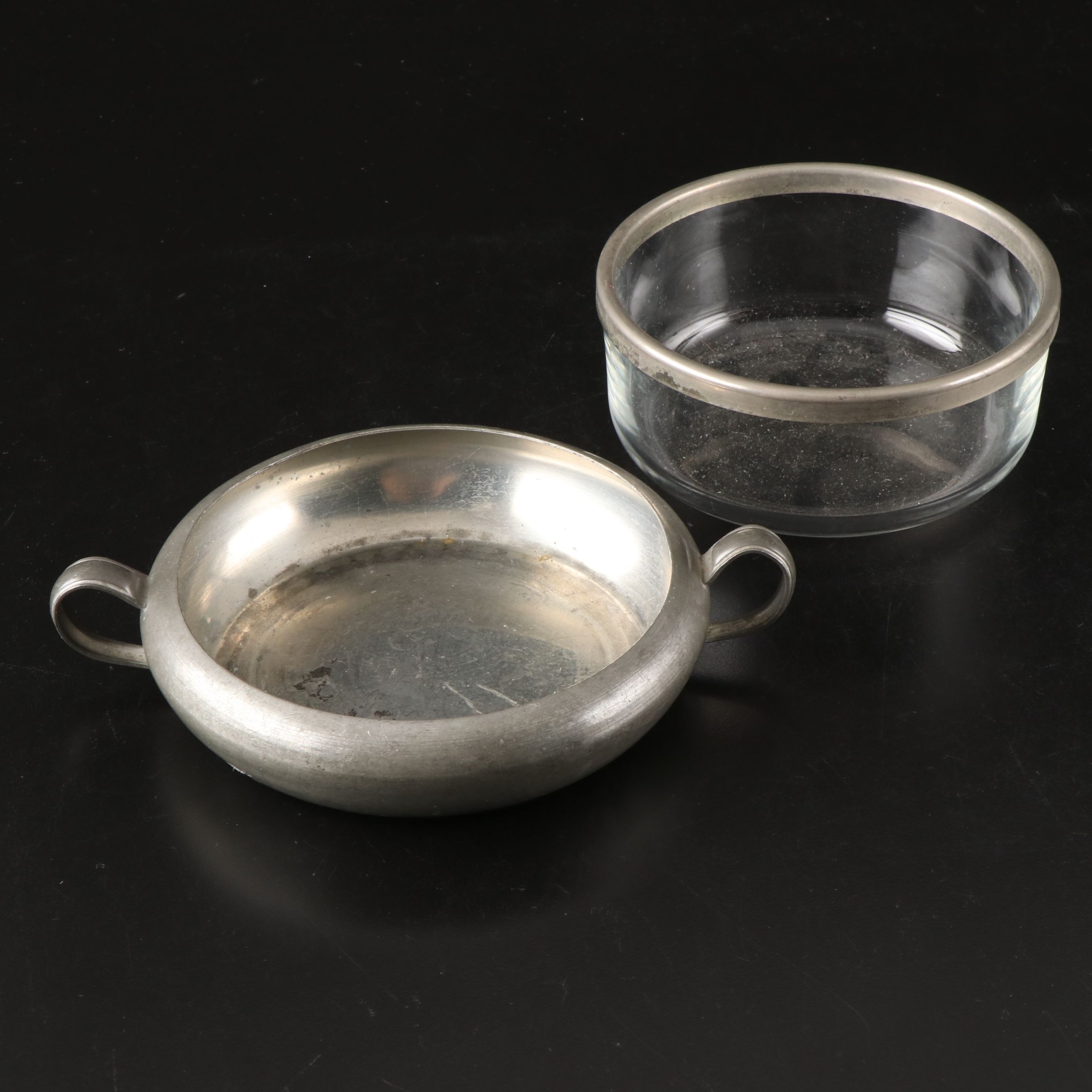 Raimond Silverplate Cruet Stand with Pewter and Glass Table Accessories