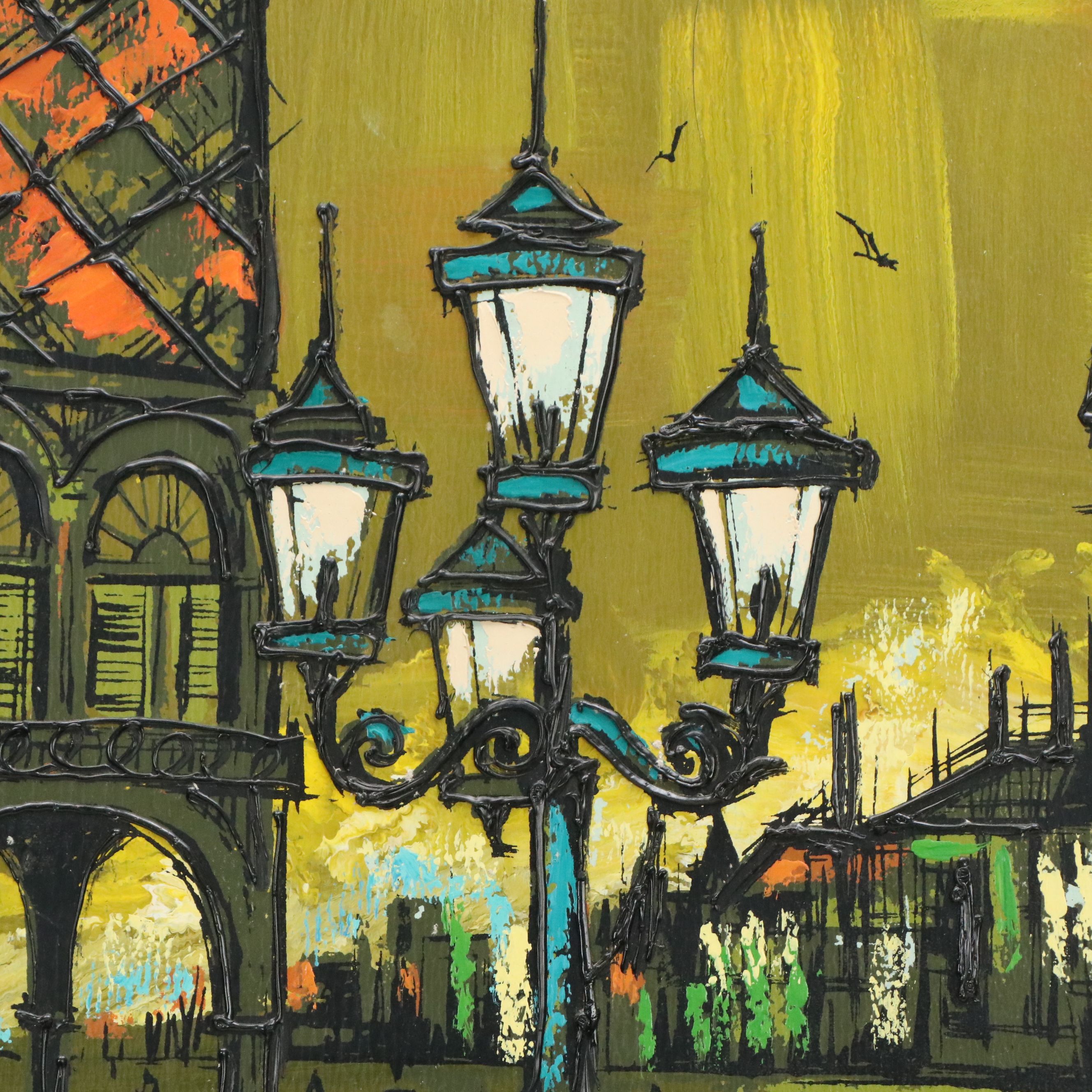 Stylized Acrylic Painting of St. Mark's Square, Mid-20th Century