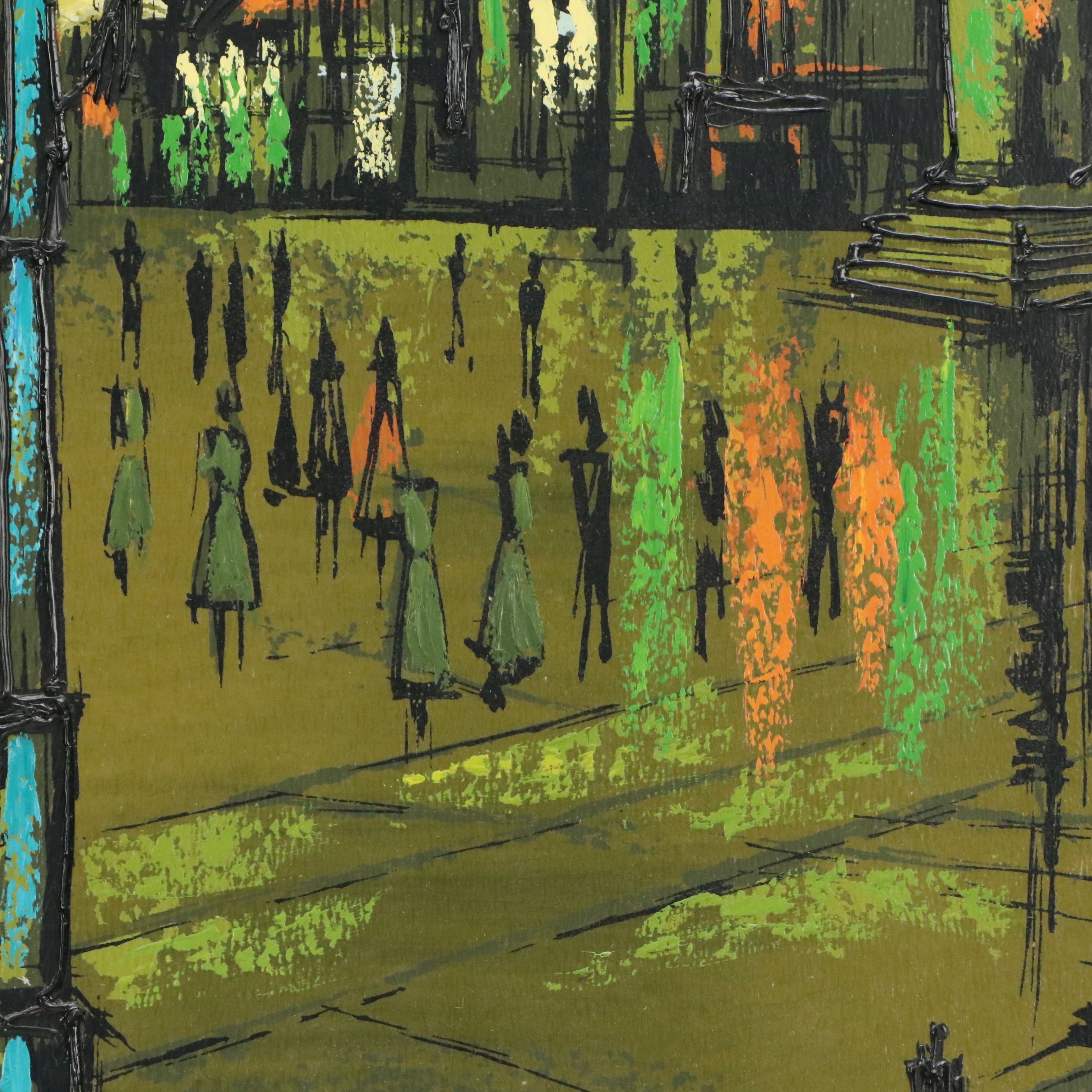 Stylized Acrylic Painting of St. Mark's Square, Mid-20th Century
