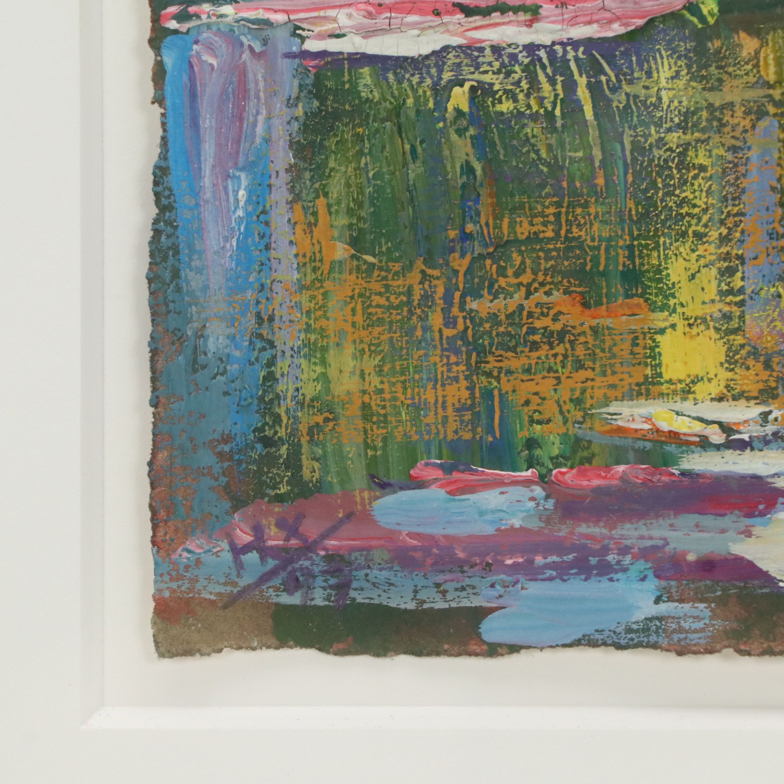 Abstracted Acrylic Painting of Pond Reflections, 1997