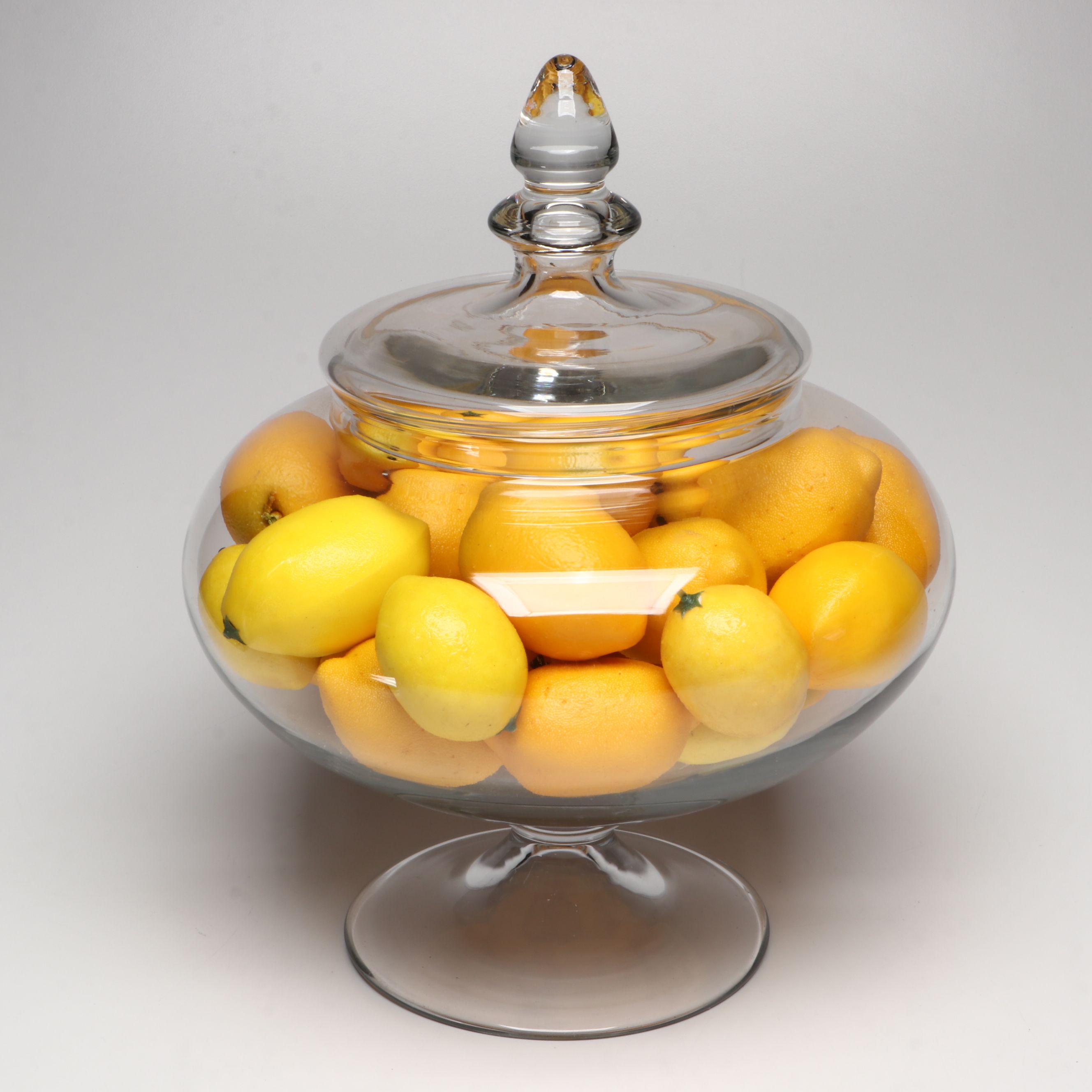Footed Glass Apothecary Jars with Artificial Fruit