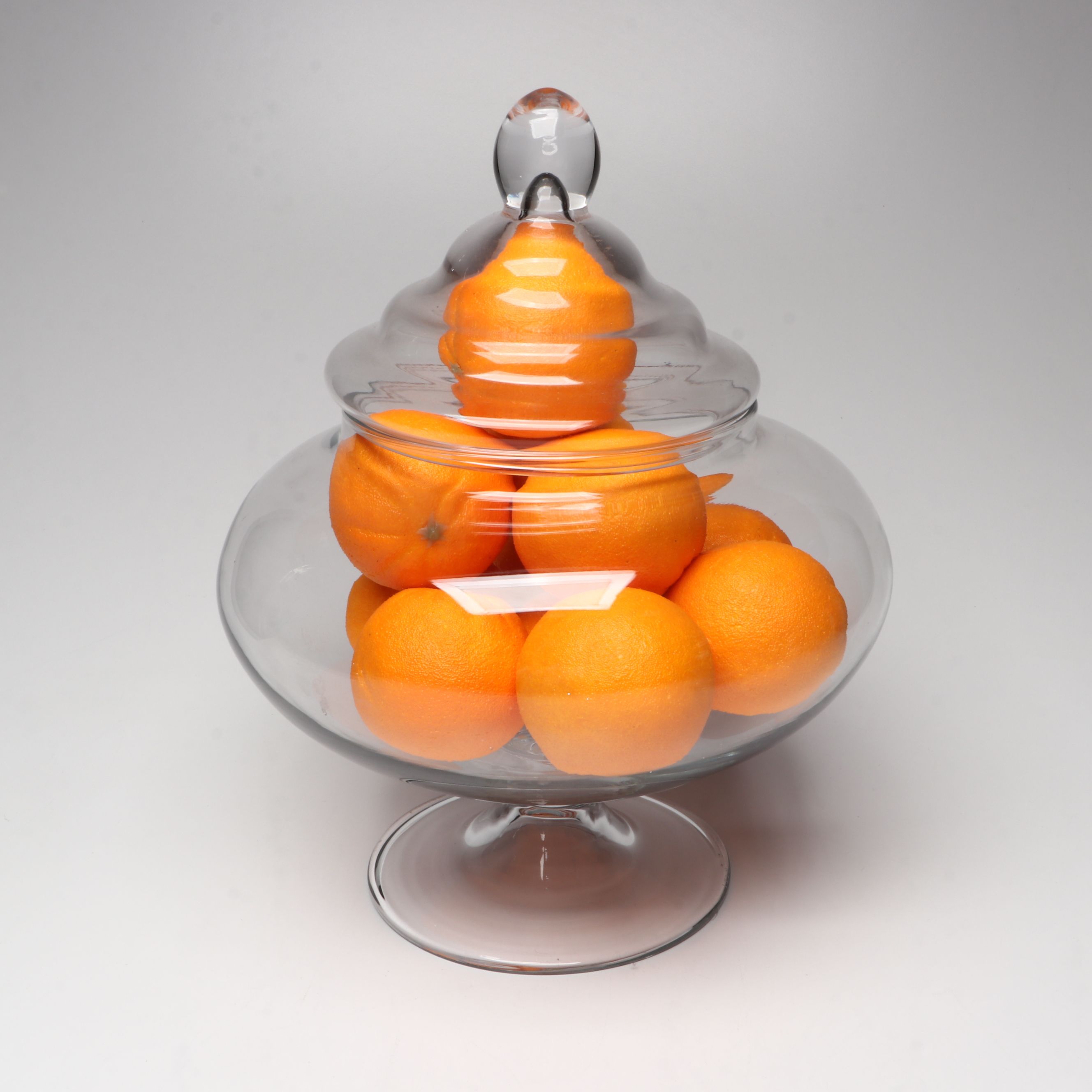 Footed Glass Apothecary Jars with Artificial Fruit