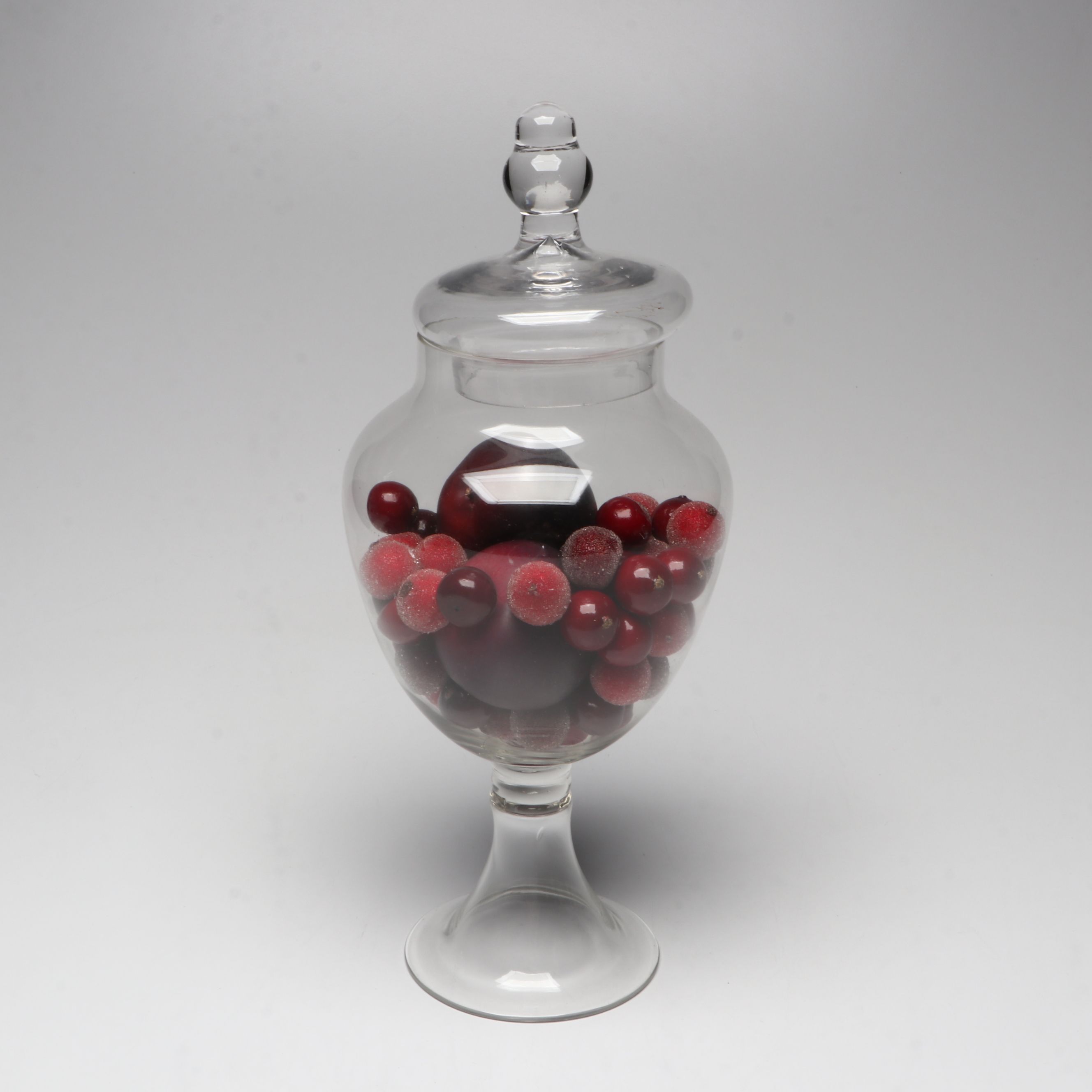 Footed Glass Apothecary Jars with Artificial Fruit