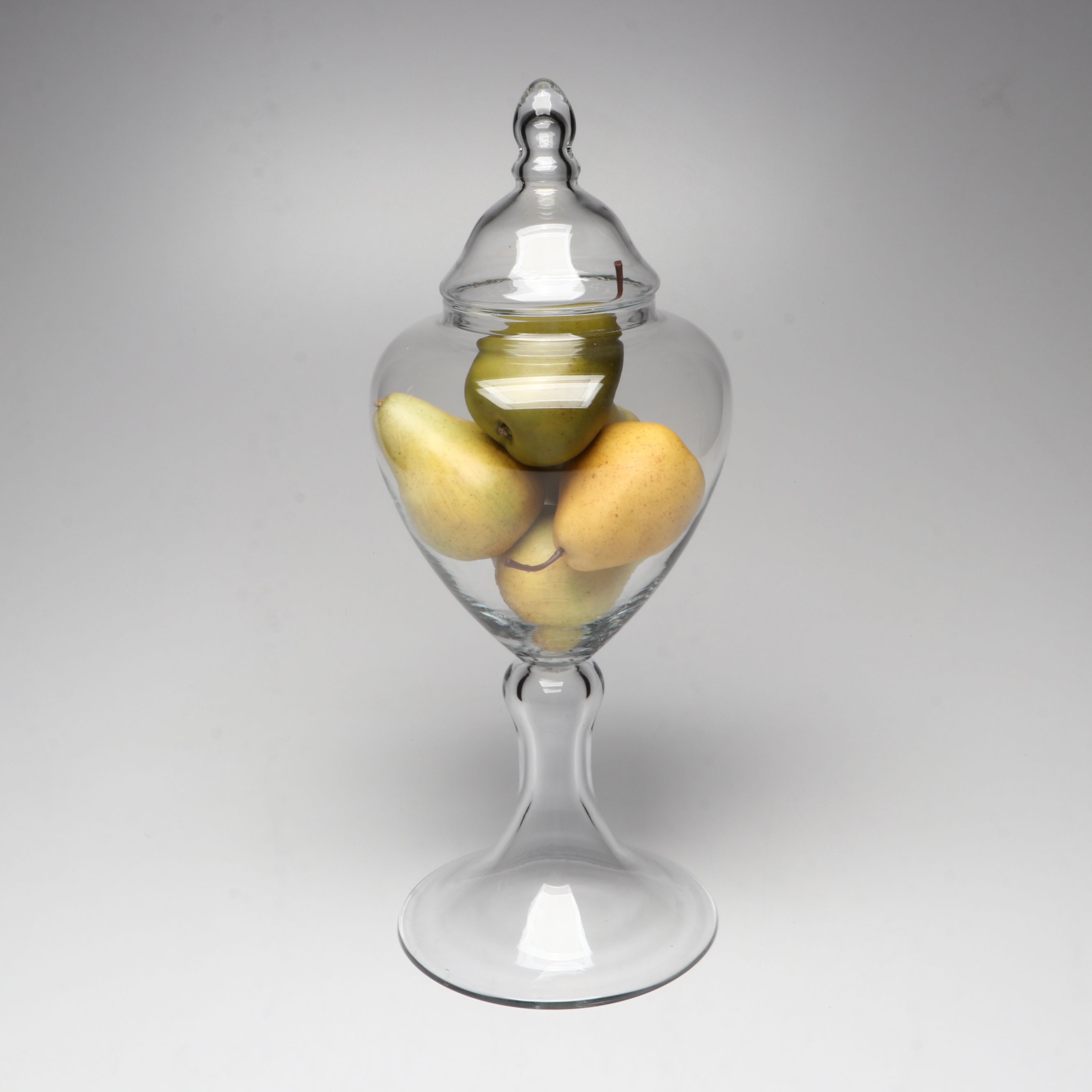 Footed Glass Apothecary Jars with Artificial Fruit