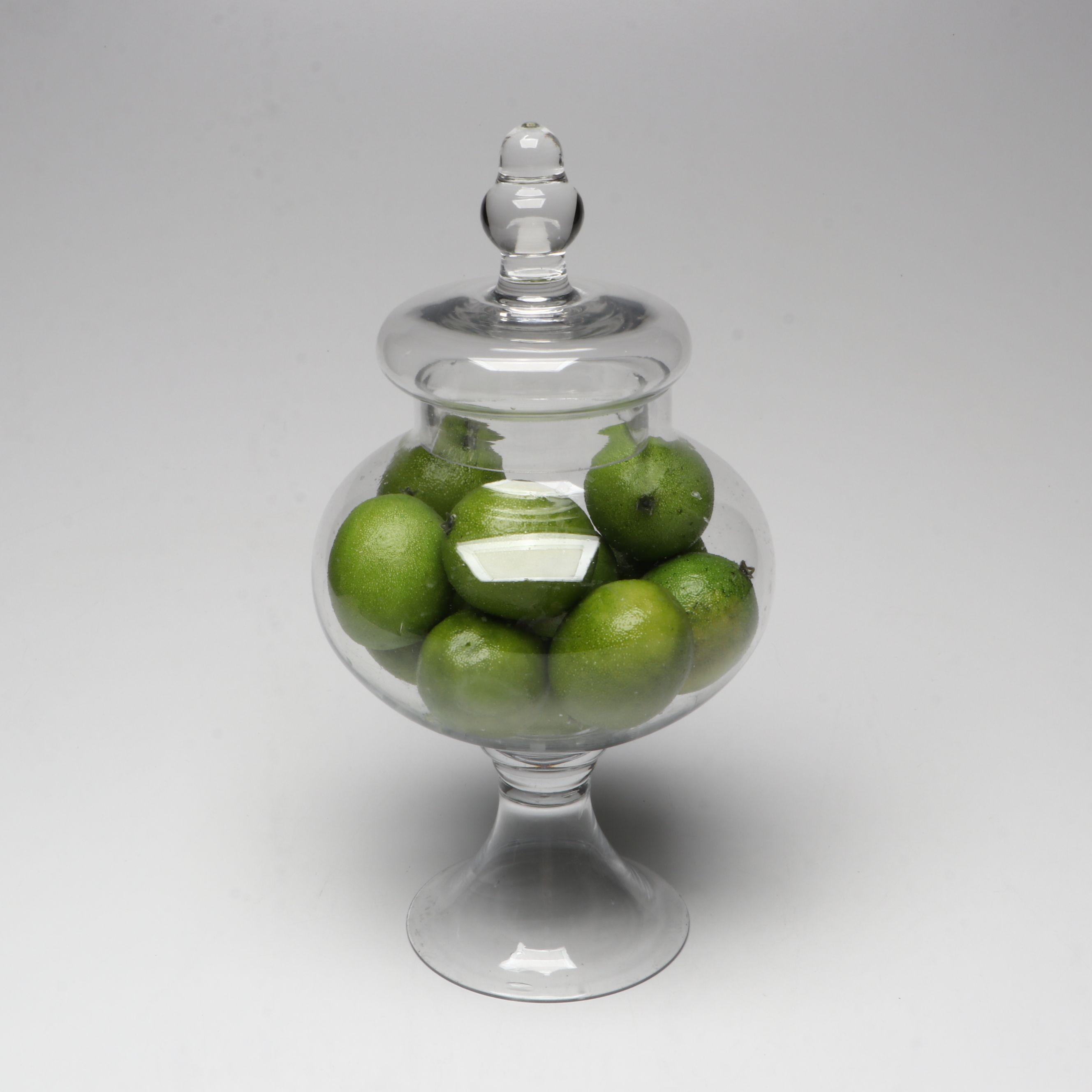 Footed Glass Apothecary Jars with Artificial Fruit