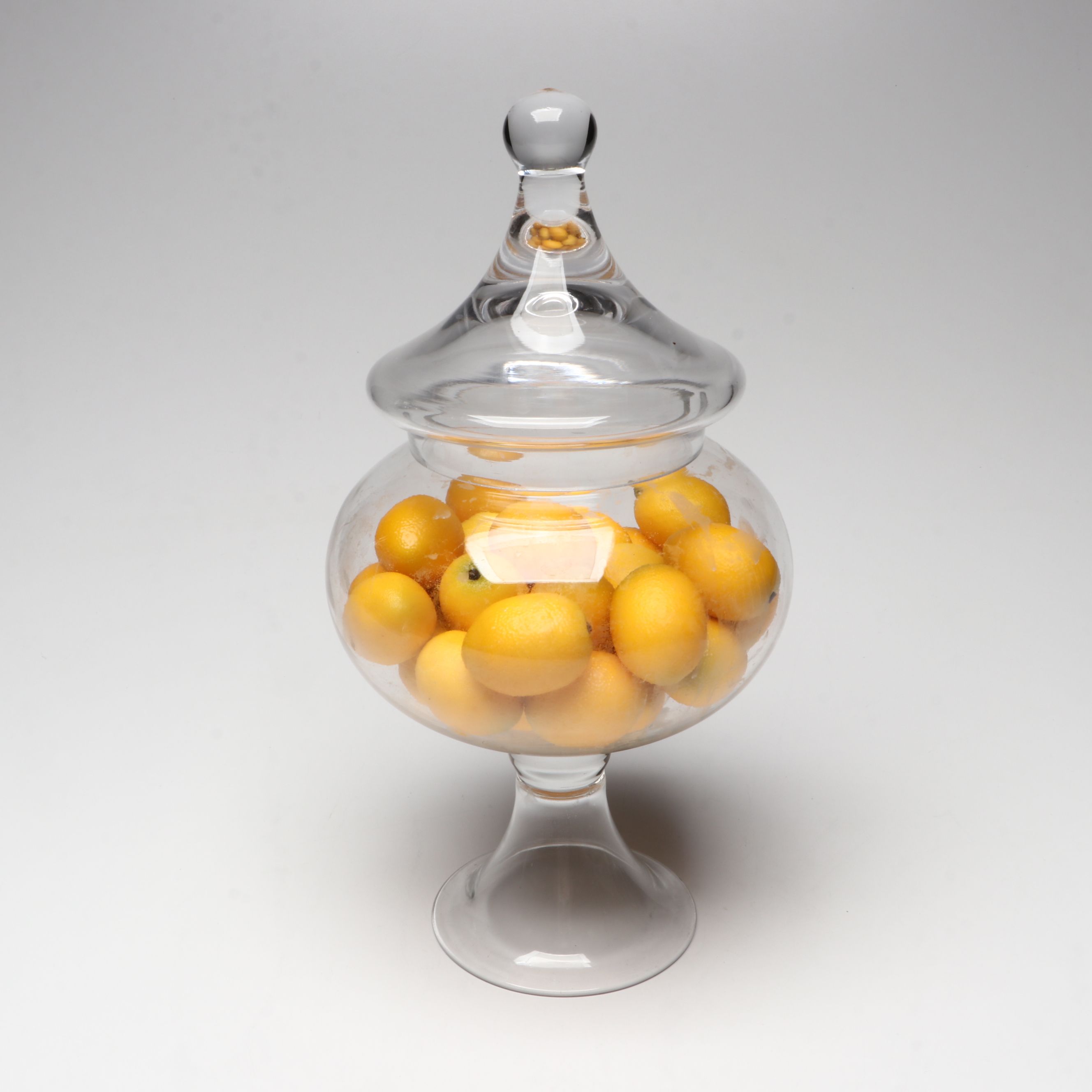 Footed Glass Apothecary Jars with Artificial Fruit