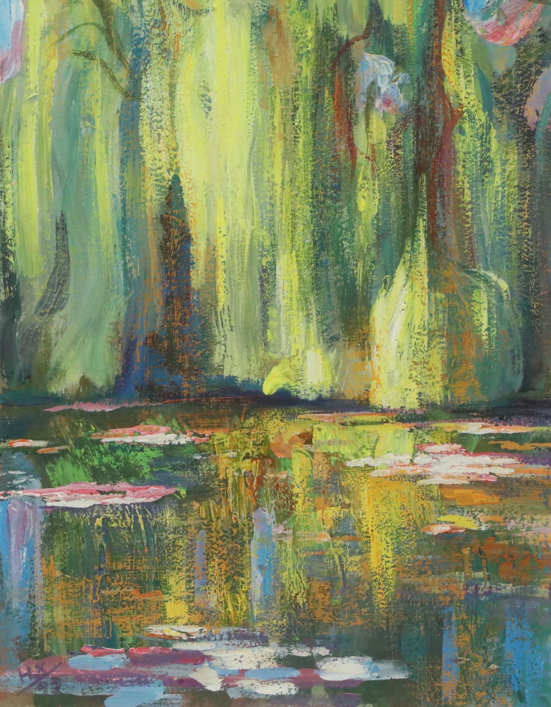 Abstracted Acrylic Painting of Pond Reflections, 1997