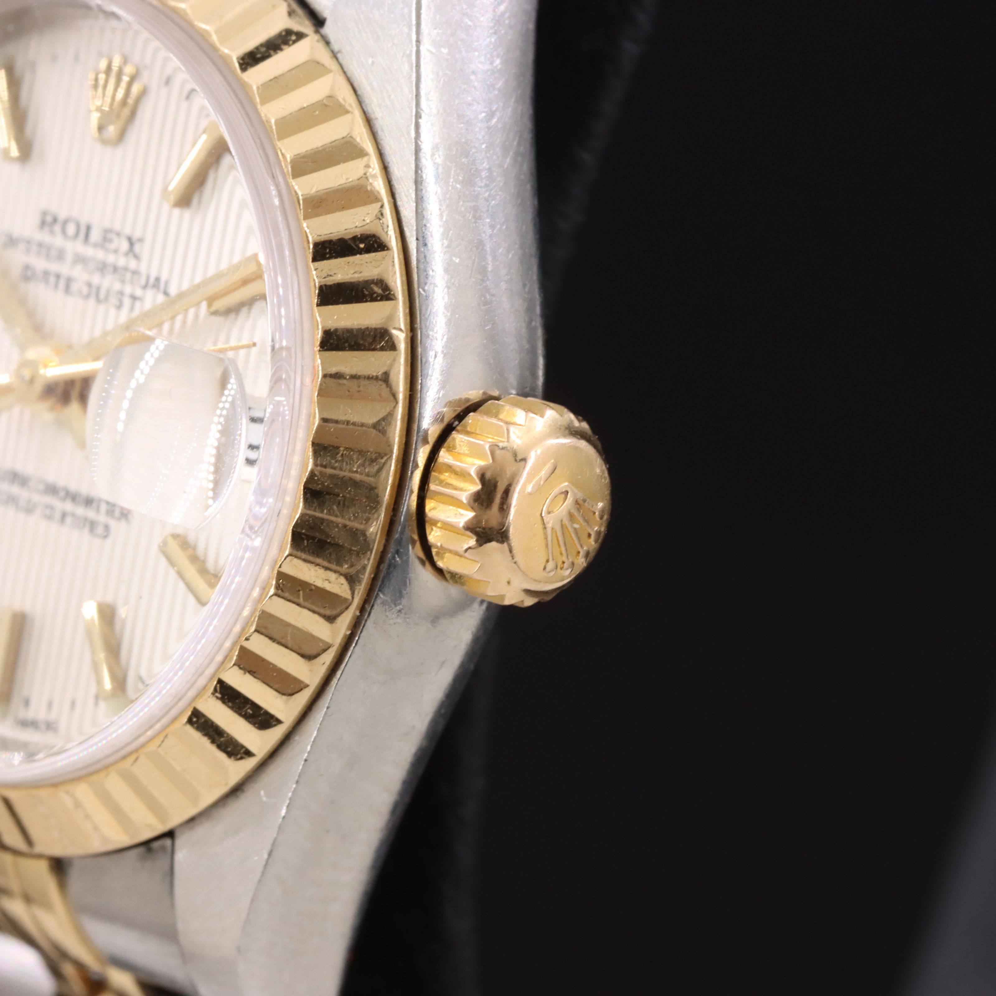 2001 Rolex Silver Tapestry Dial 18K & Steelinox Datejust Model 79173 Watch