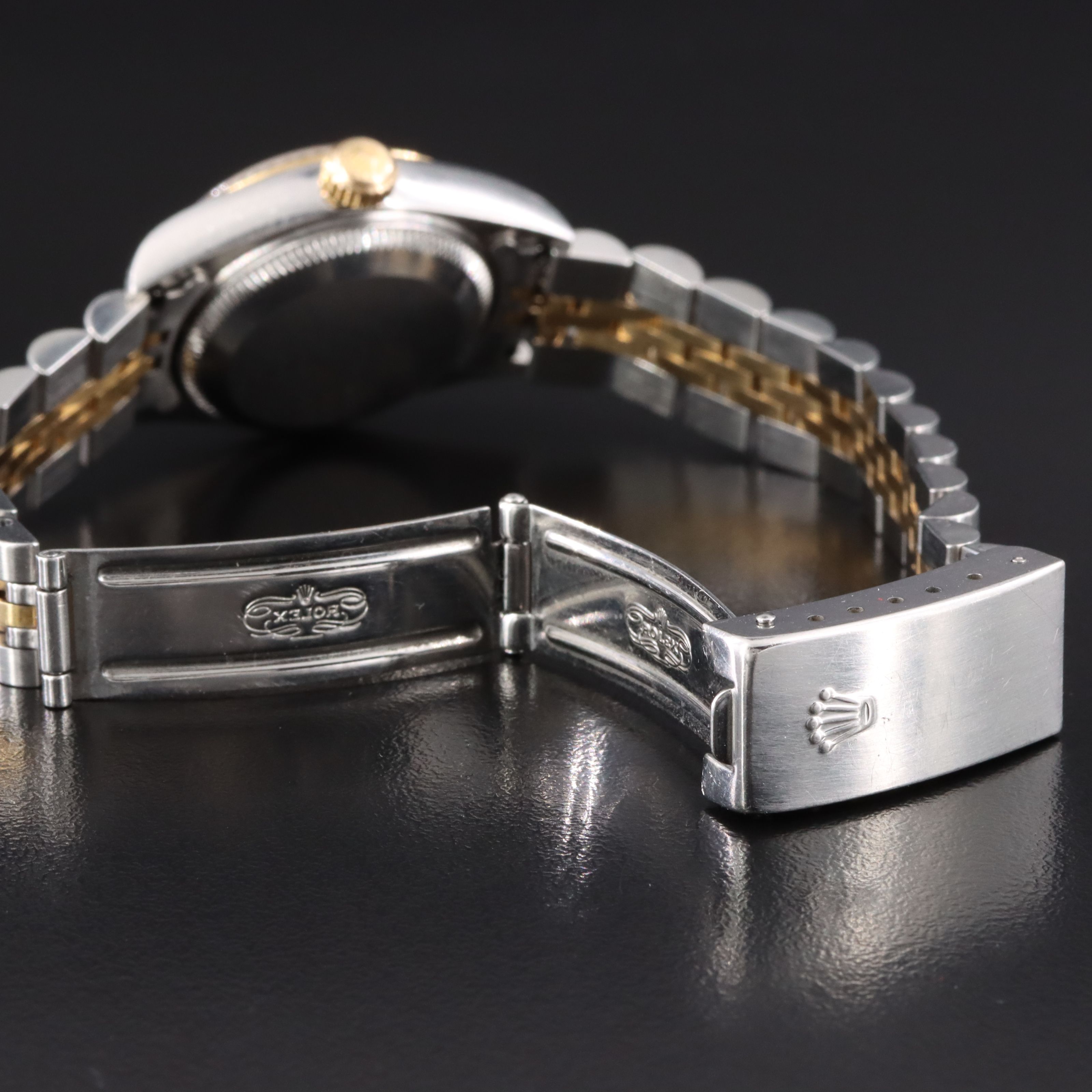 2001 Rolex Silver Tapestry Dial 18K & Steelinox Datejust Model 79173 Watch