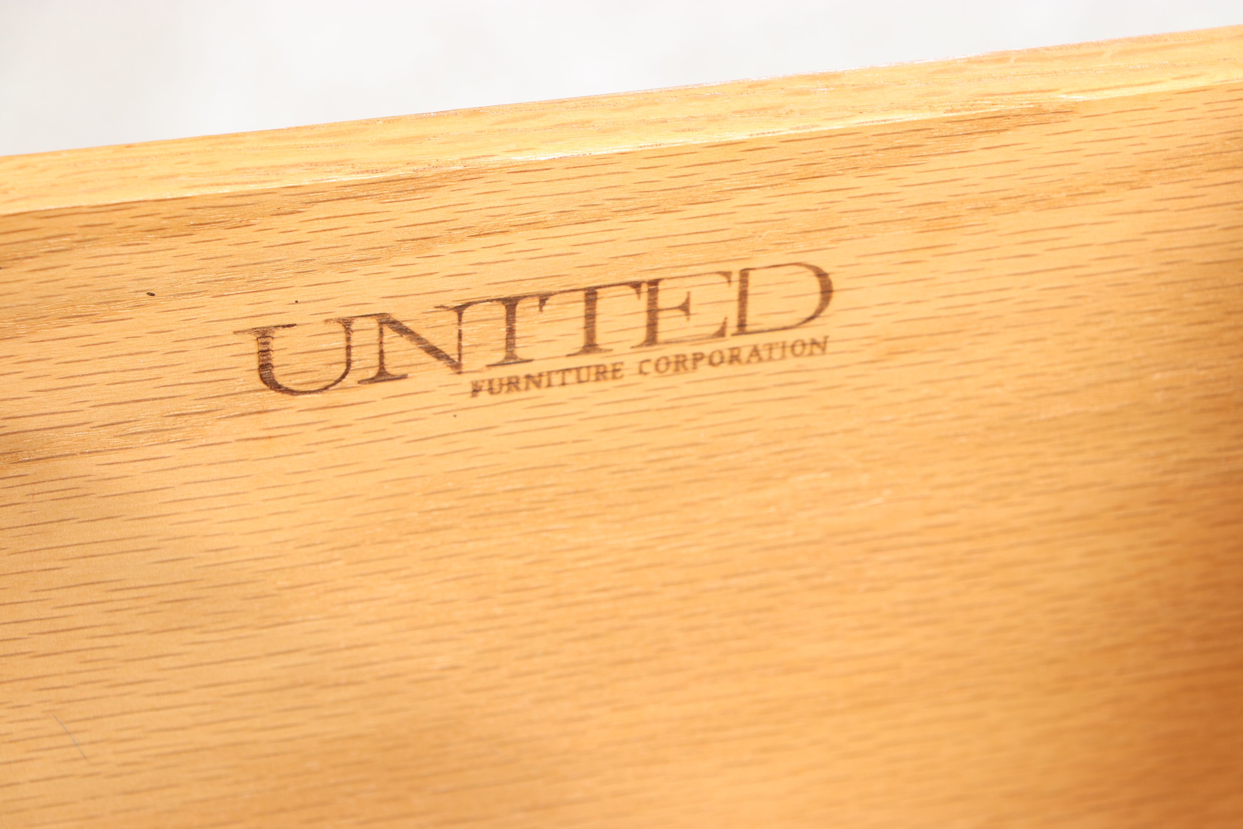 United Furniture Spanish Revival Style Carved Oak Triple Dresser with Mirrors