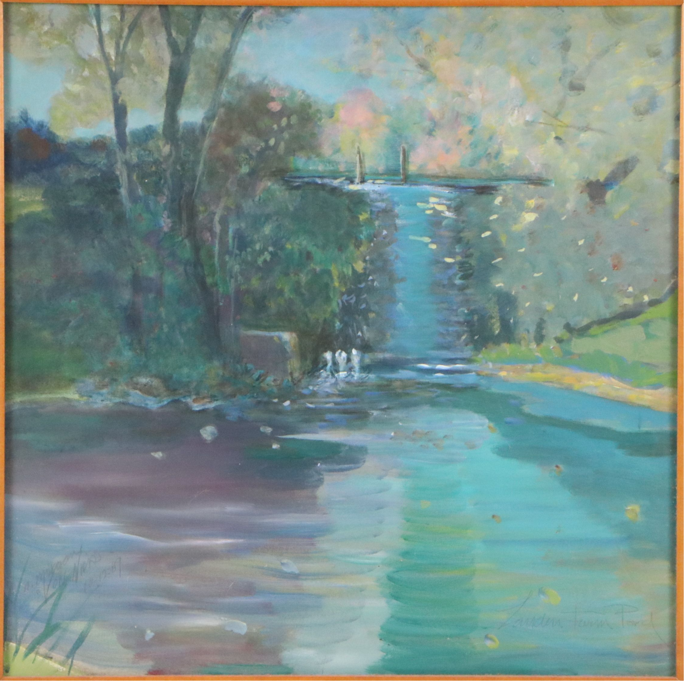 Aquatic Landscape Oil Painting "Landen, Farm Pond," 1987