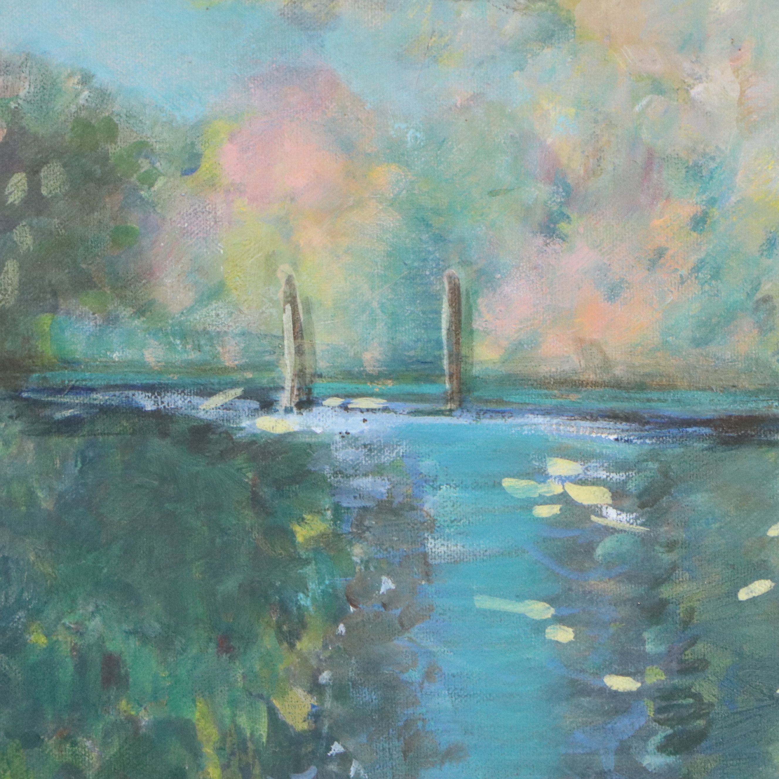 Aquatic Landscape Oil Painting "Landen, Farm Pond," 1987