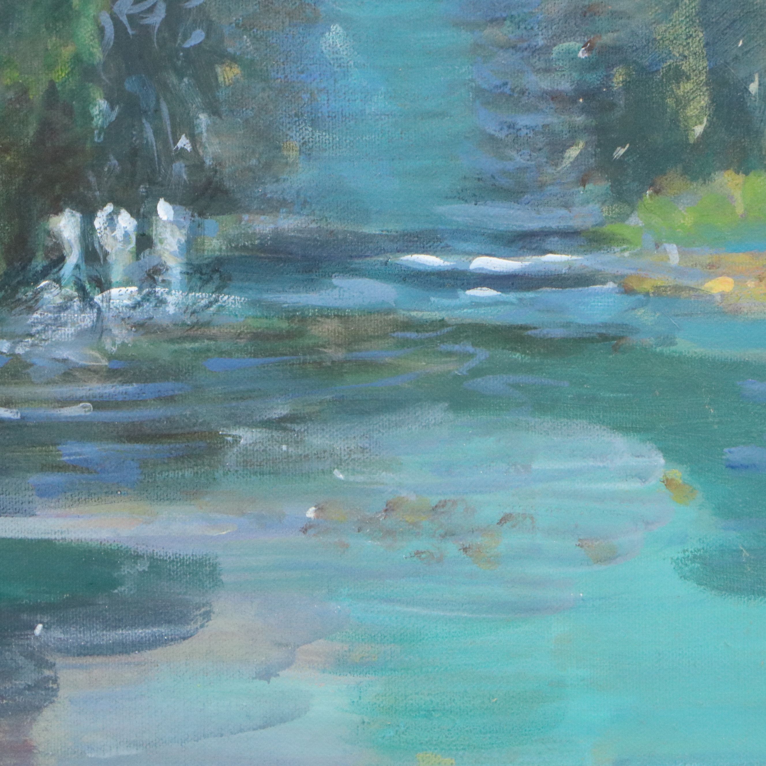 Aquatic Landscape Oil Painting "Landen, Farm Pond," 1987