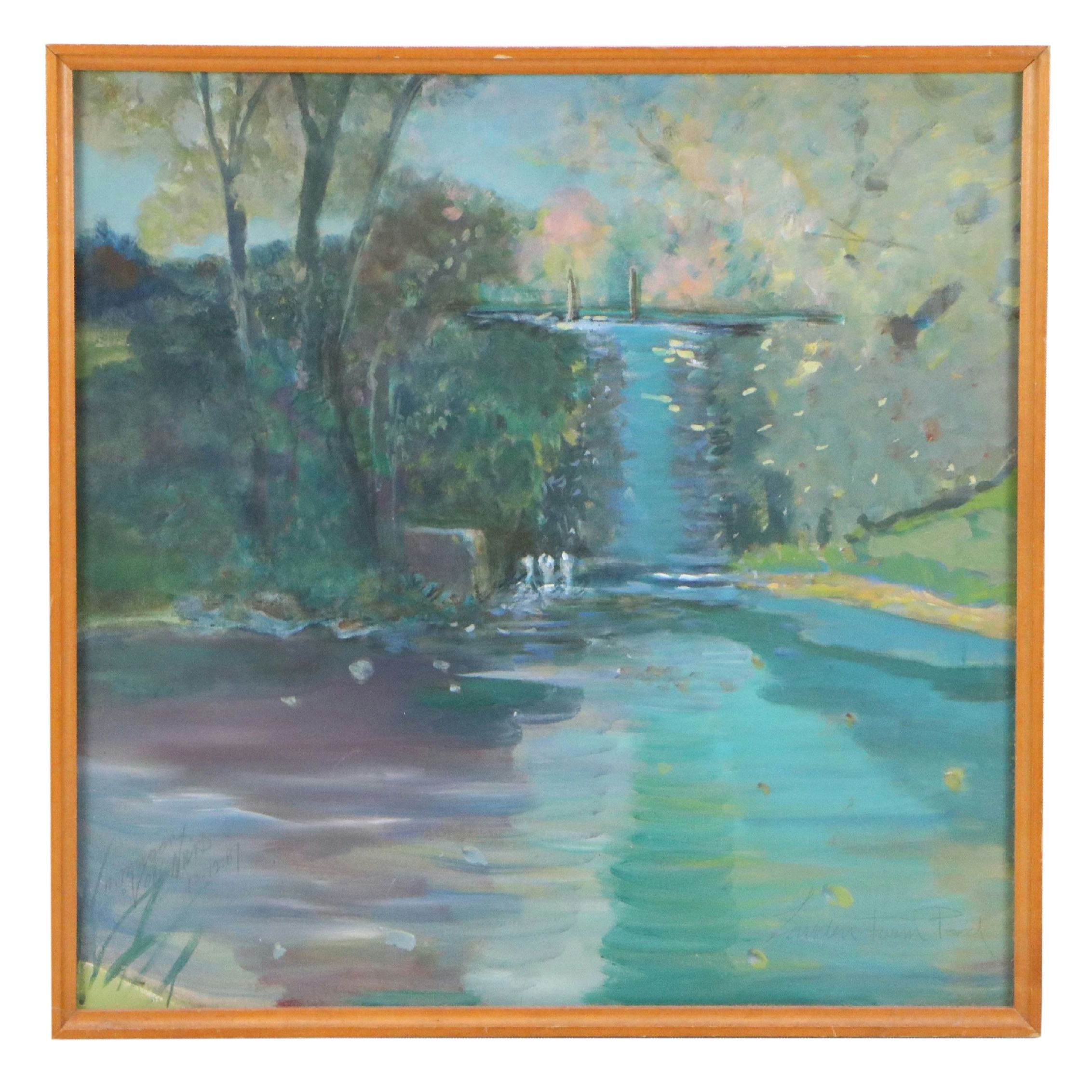 Aquatic Landscape Oil Painting "Landen, Farm Pond," 1987