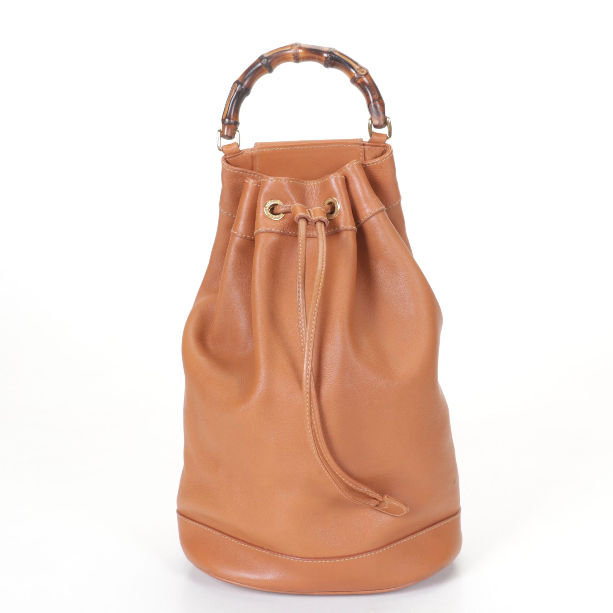 Gucci Tan Leather Bamboo Handle Bucket Bag