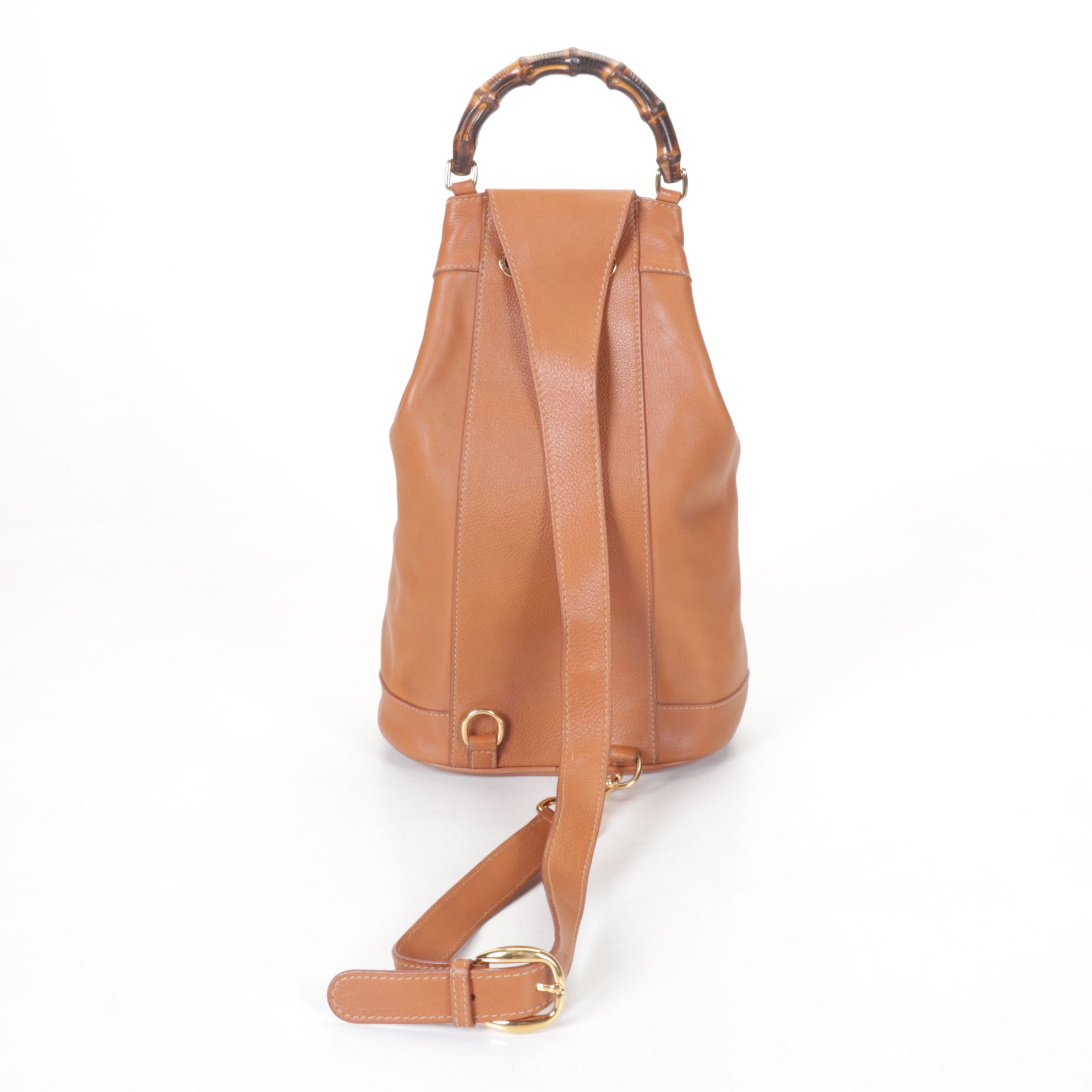 Gucci Tan Leather Bamboo Handle Bucket Bag