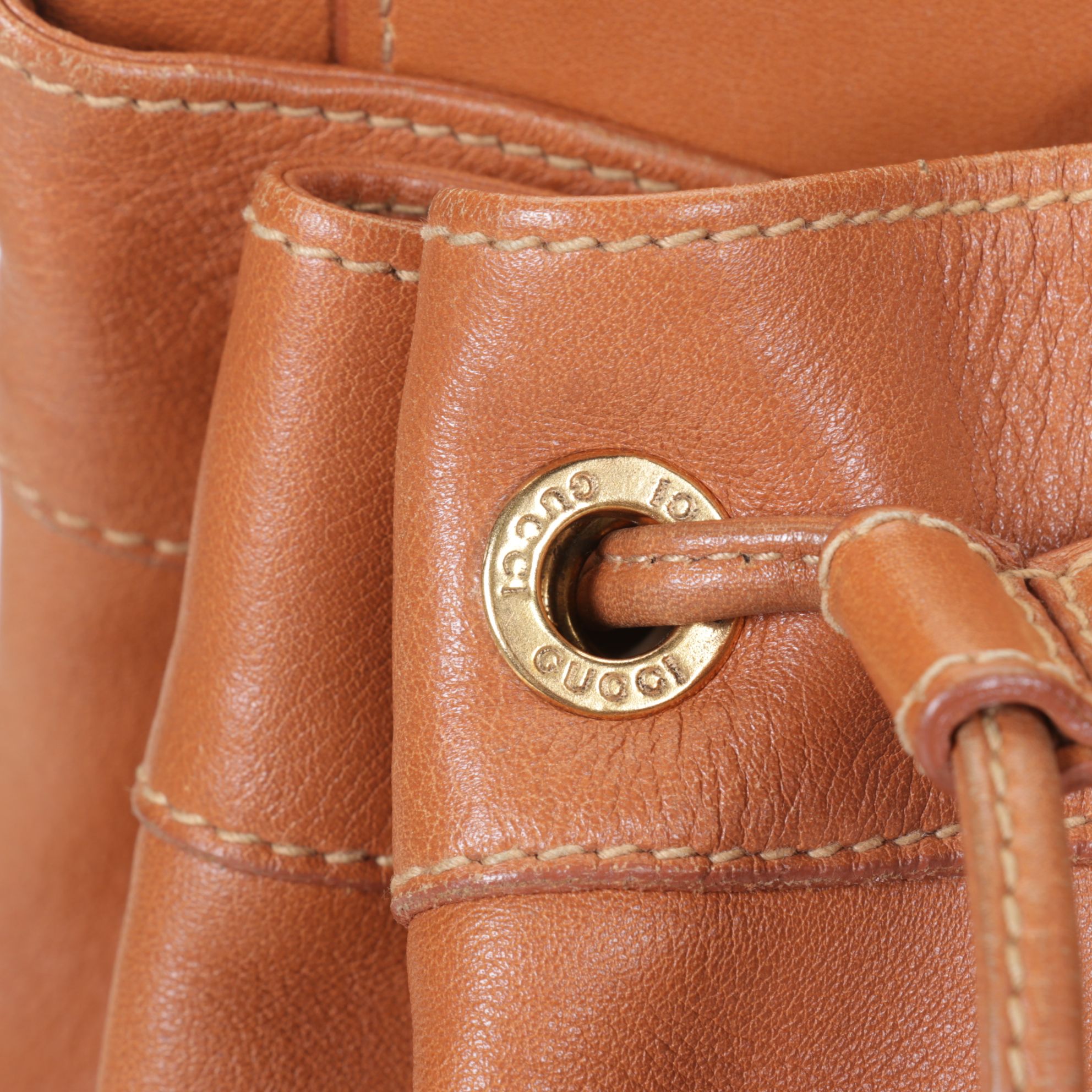 Gucci Tan Leather Bamboo Handle Bucket Bag