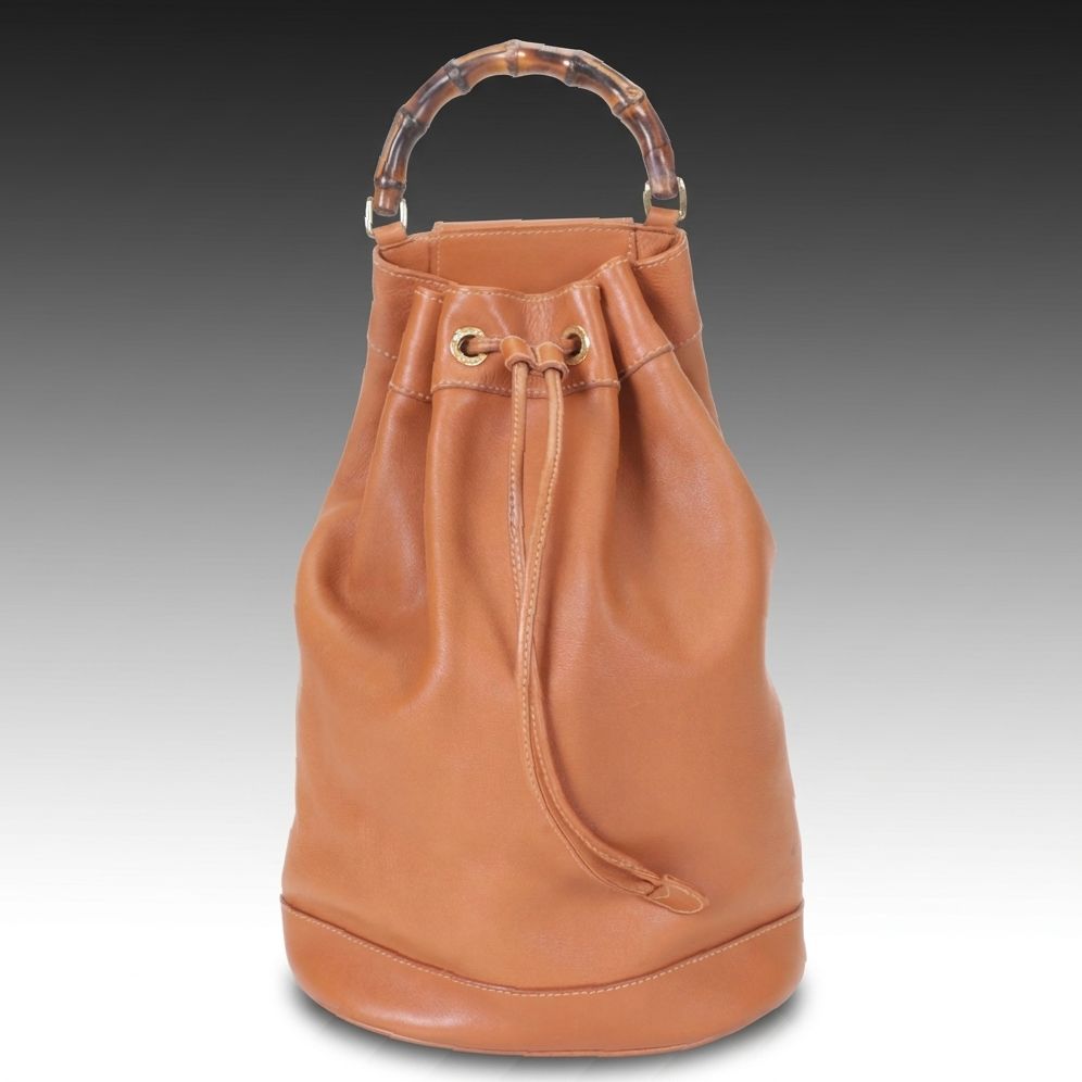 Gucci Tan Leather Bamboo Handle Bucket Bag