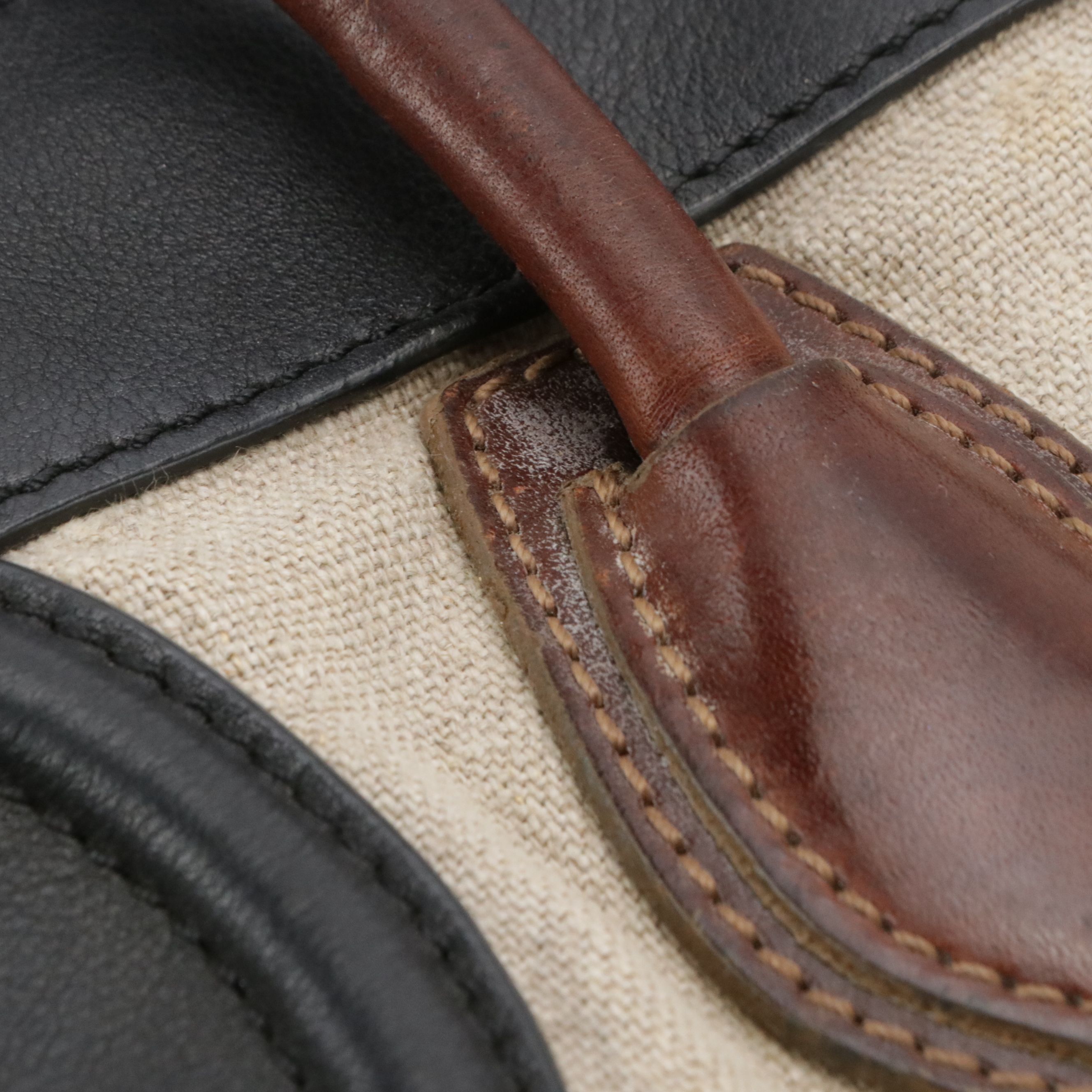 Céline Micro Luggage Tote Bag in Bicolor Calfskin Leather and Woven Jute