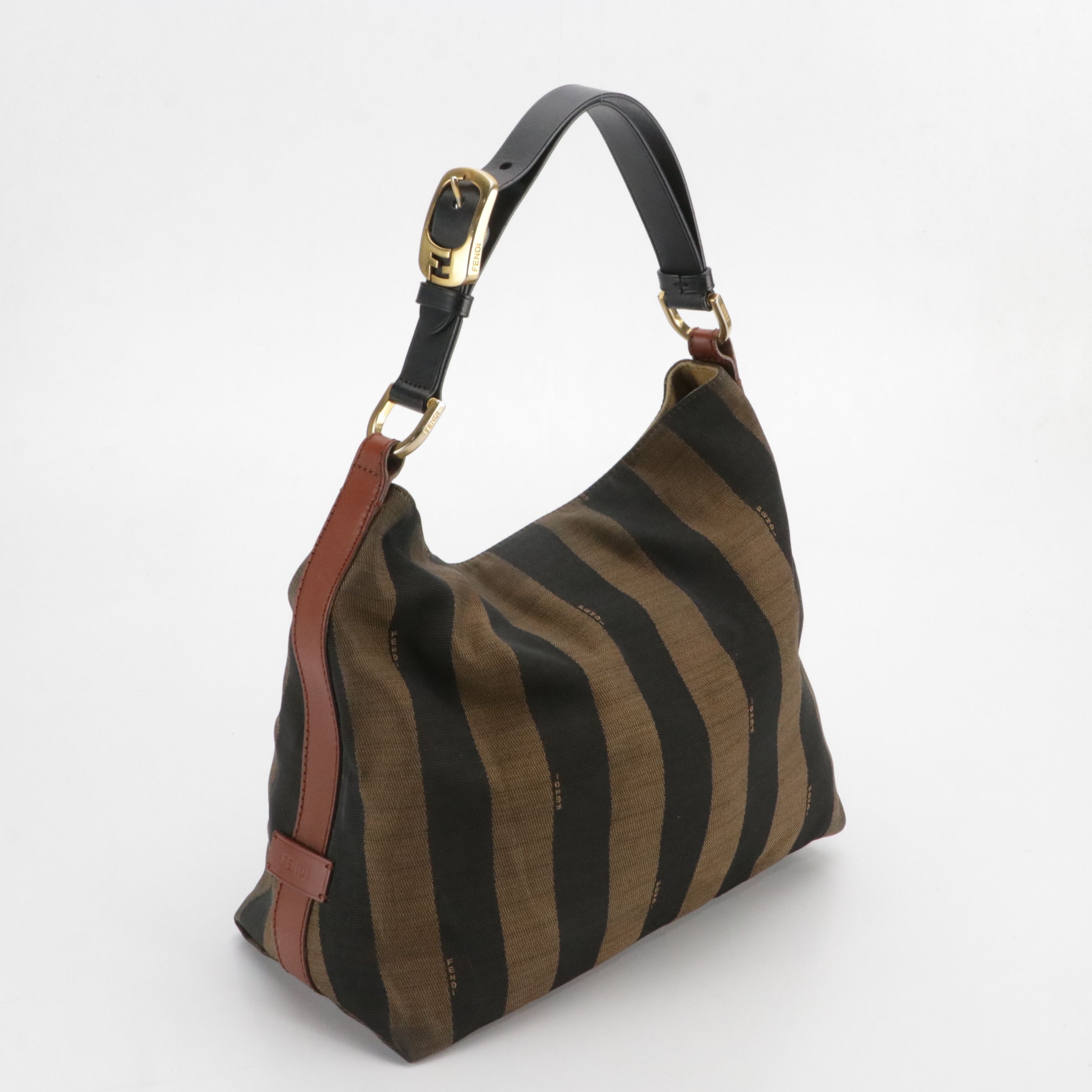 Fendi Pequin Striped Canvas and Bicolor Leather Hobo Shoulder Bag