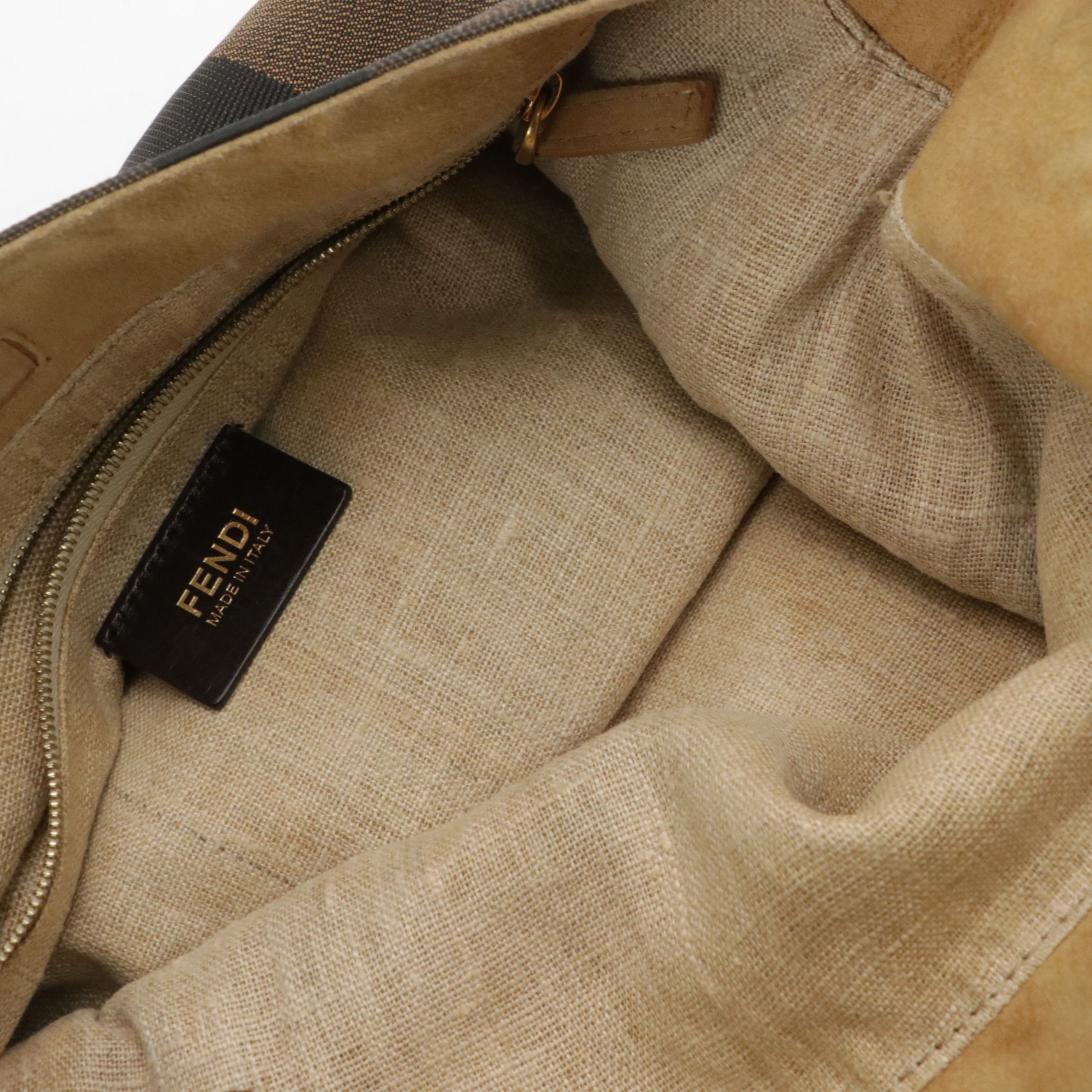 Fendi Pequin Striped Canvas and Bicolor Leather Hobo Shoulder Bag