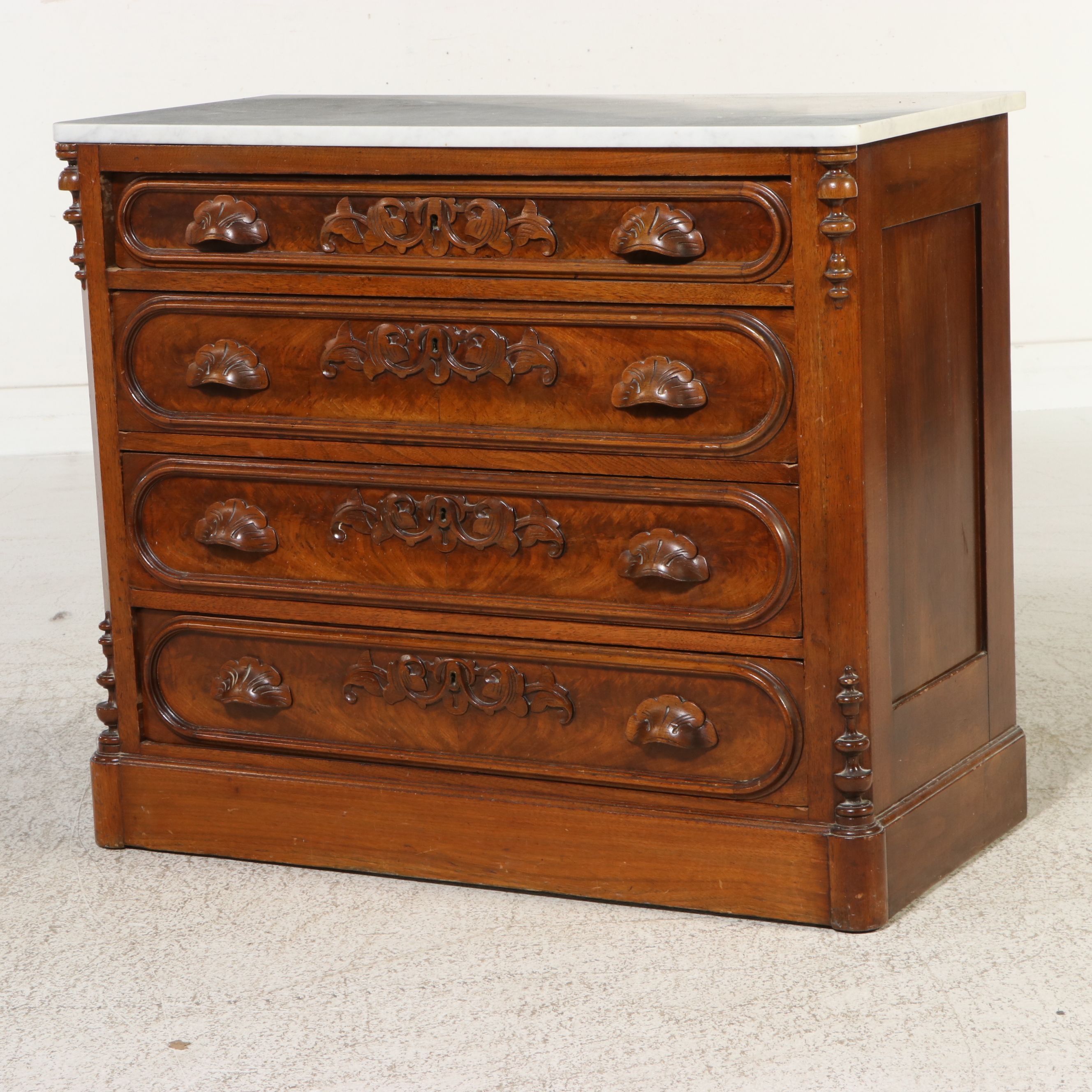 Victorian Walnut Commode with Marble Top