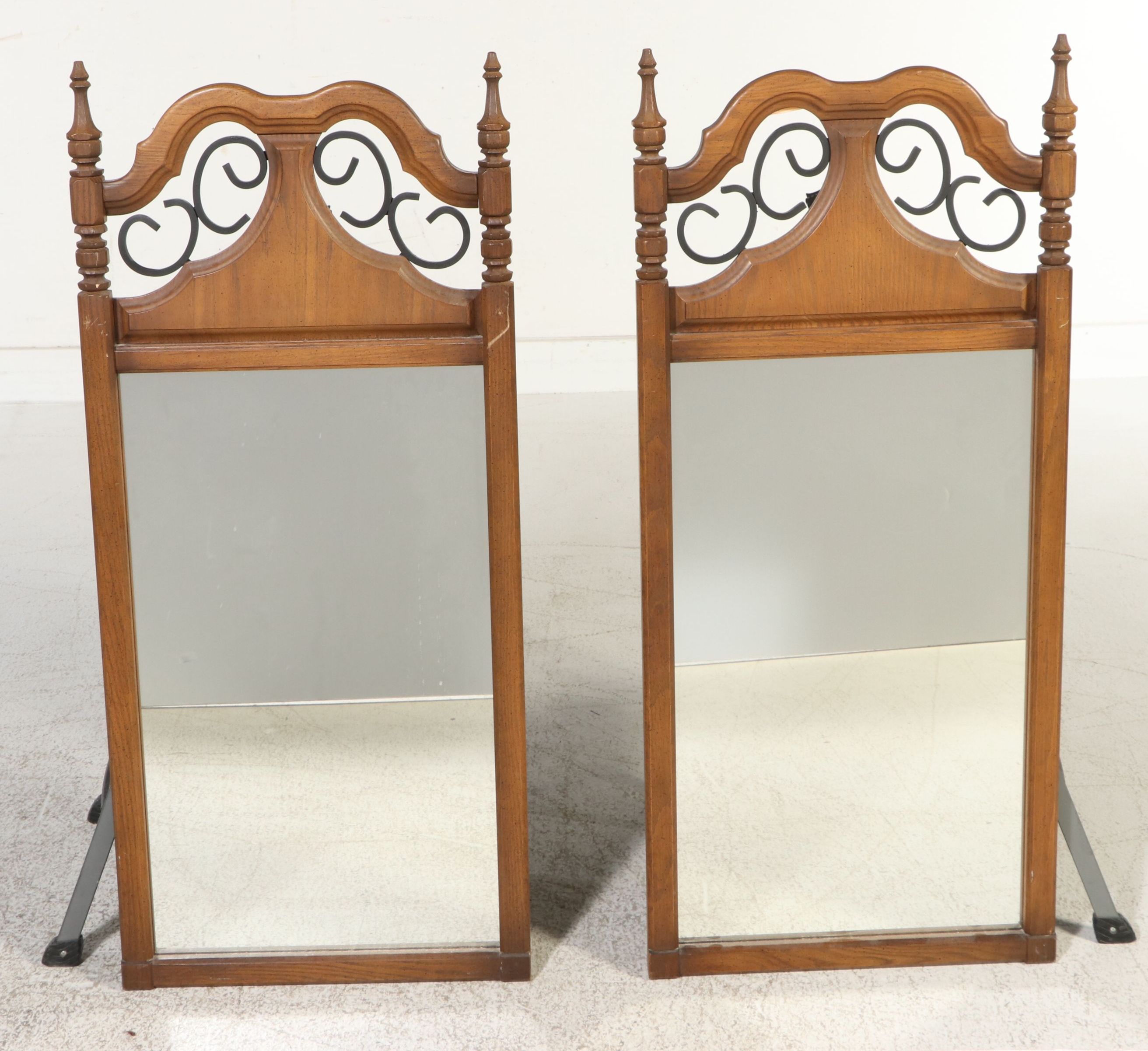 United Furniture Spanish Revival Style Carved Oak Triple Dresser with Mirrors