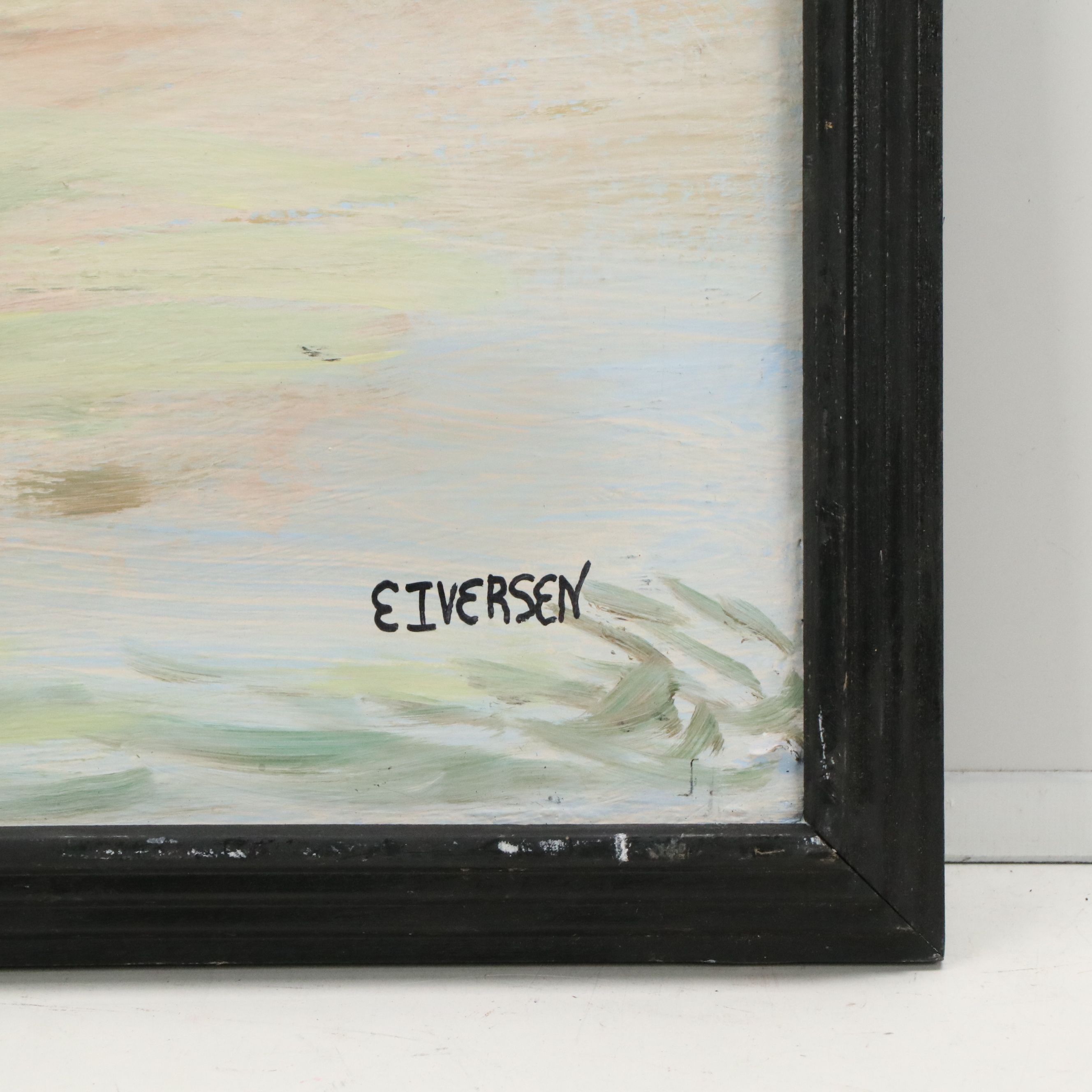 Eileen Iversen Acrylic Painting of Tropical Landscape with Dwelling, 20th C.