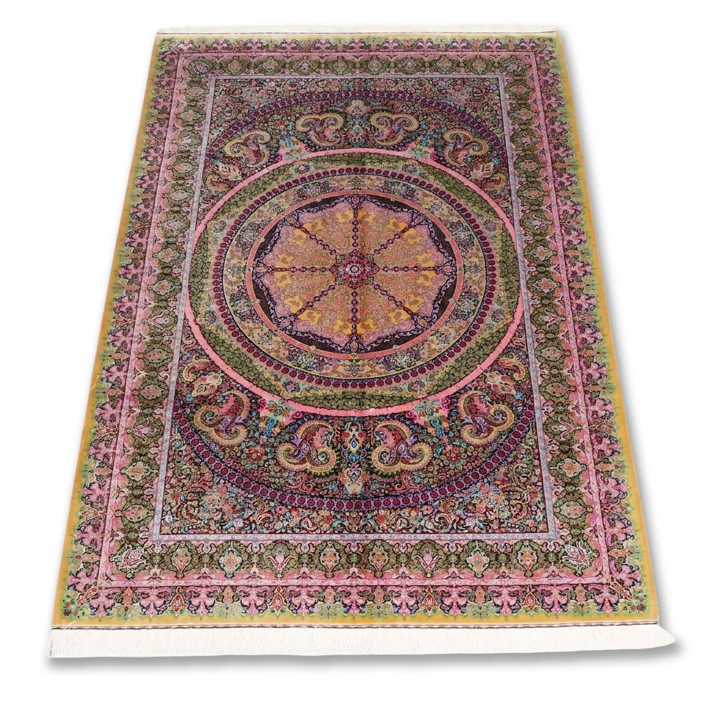 6'5 x 10'4 Machine Made Turkish Qom Style Art Silk Area Rug
