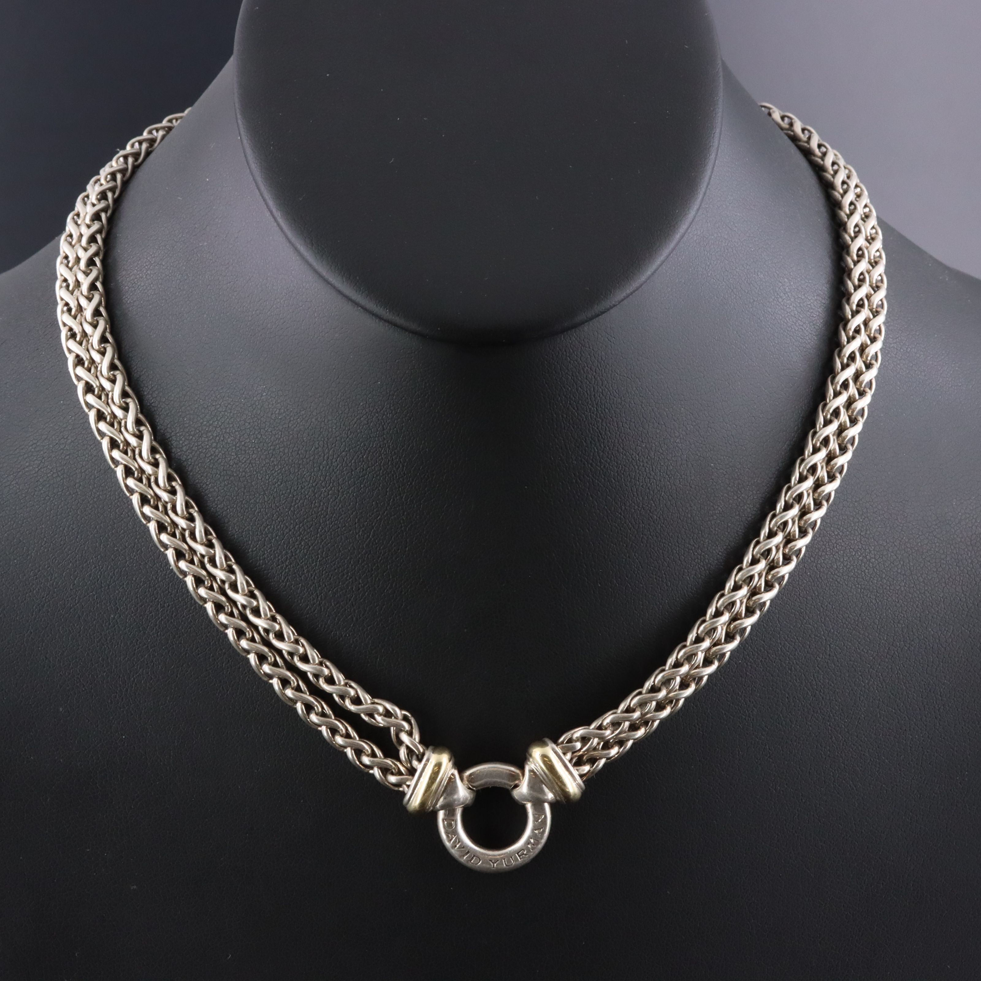 David Yurman Sterling Double Wheat Chain Necklace with 18K Accents