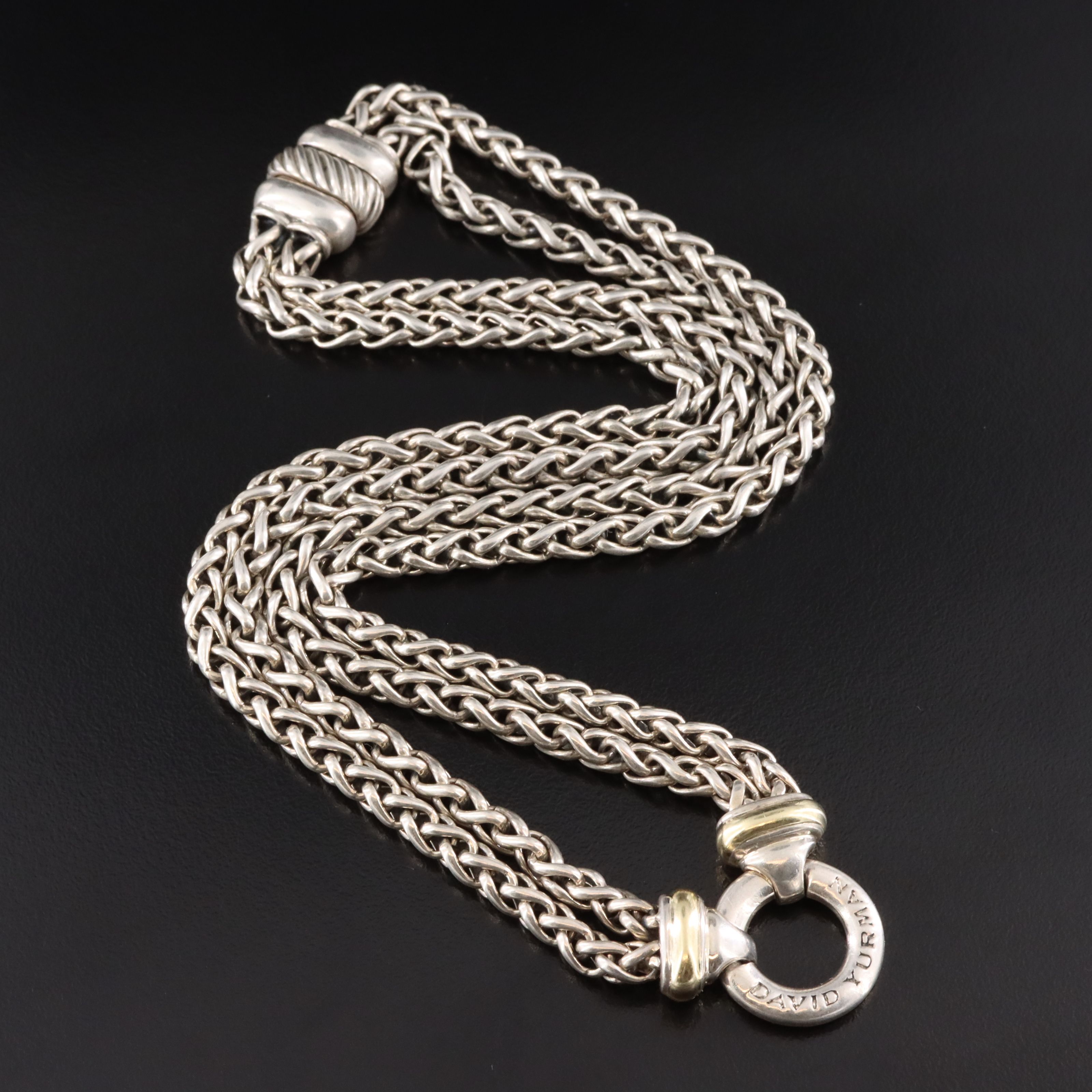 David Yurman Sterling Double Wheat Chain Necklace with 18K Accents
