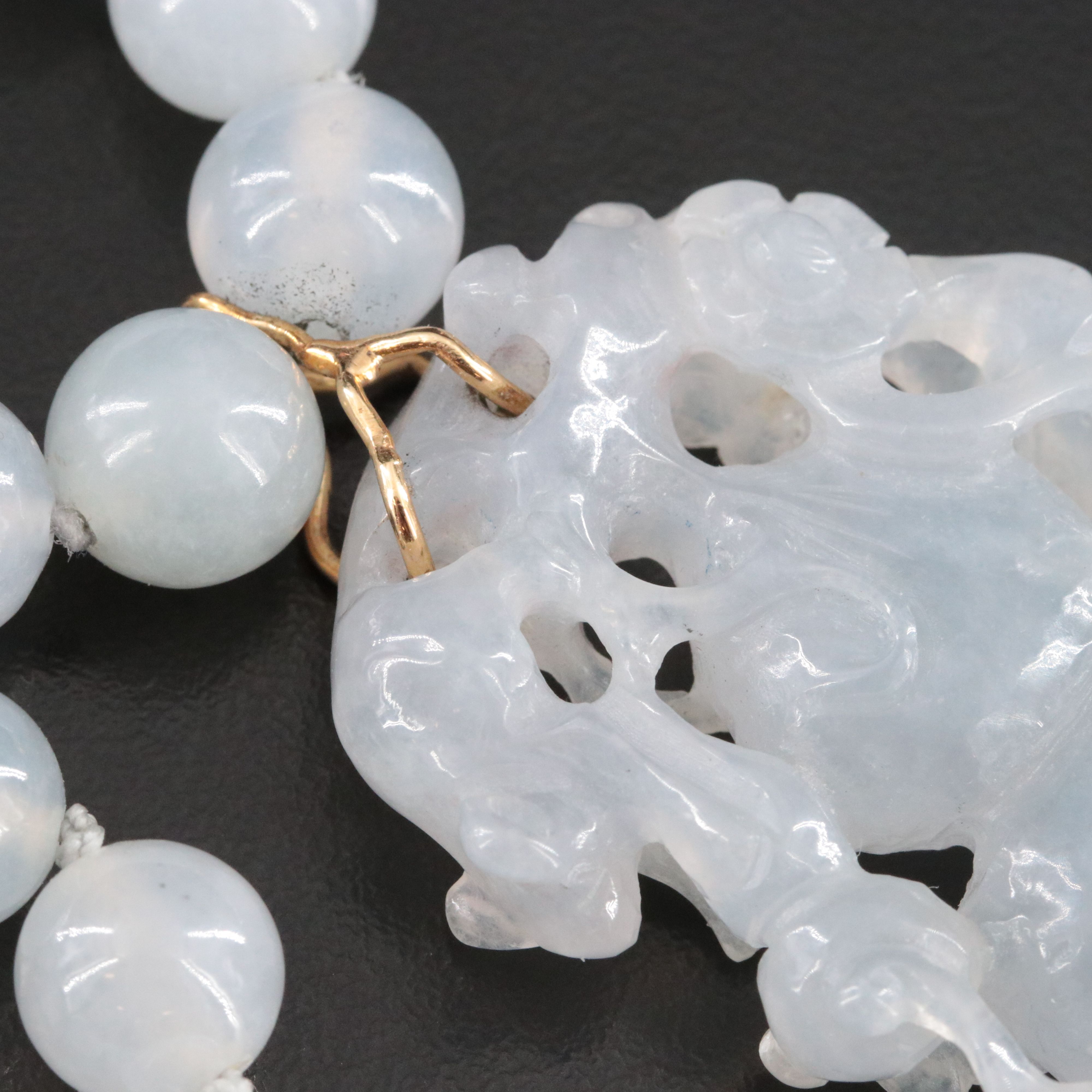 Carved Jadeite Pendant with 14K Bail Necklace