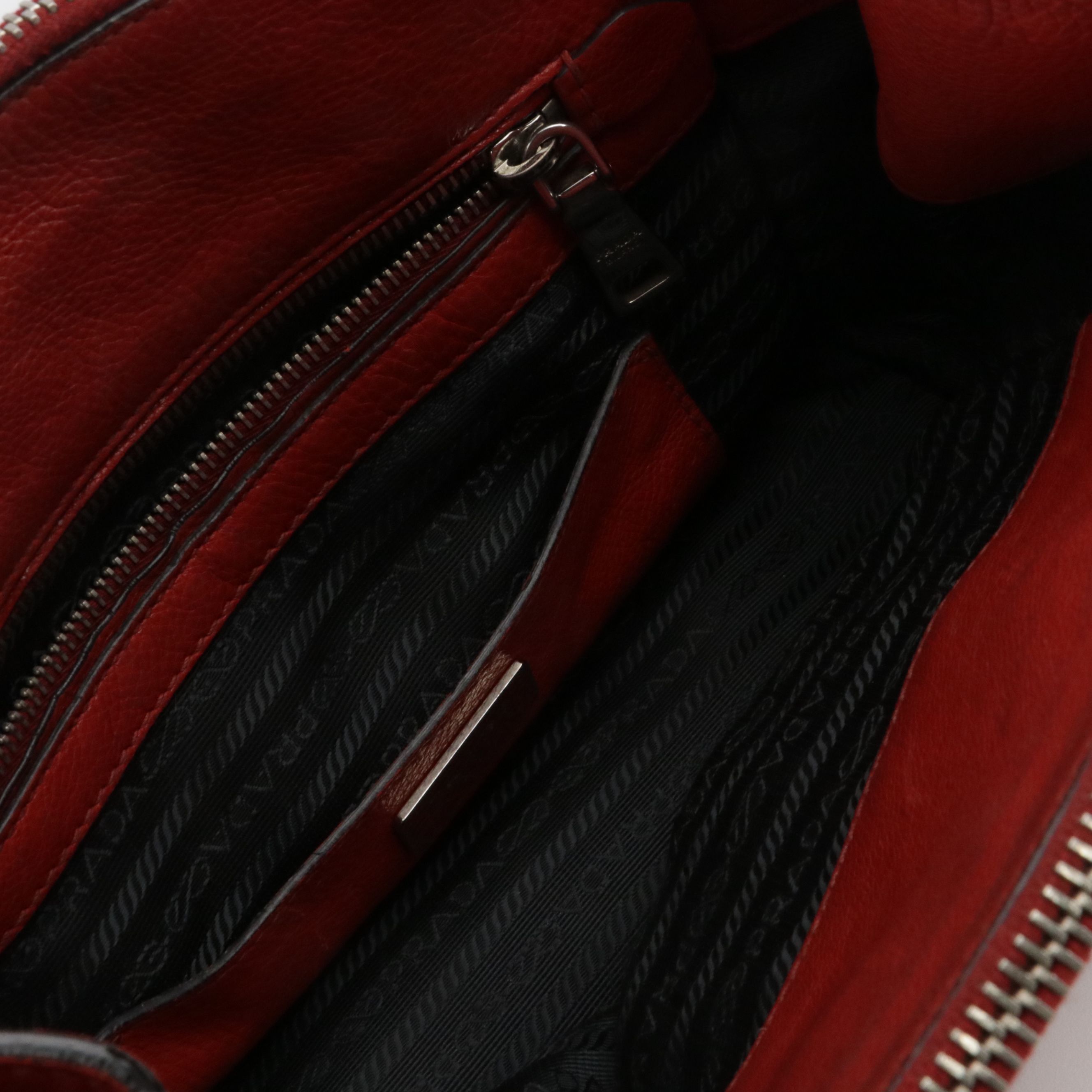 Prada Small Twin Pocket Two-Way Tote Bag in Red Glace Calf Leather