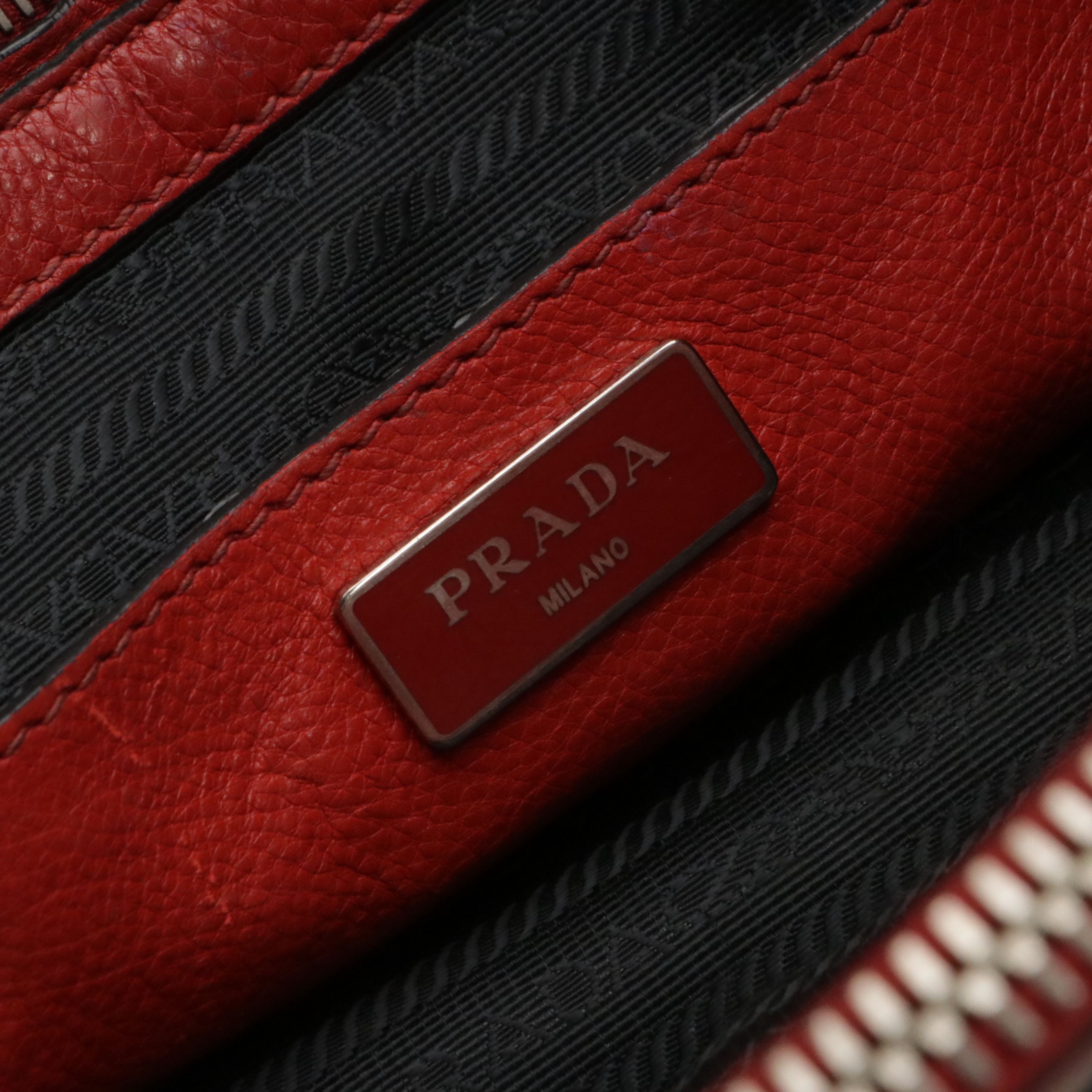Prada Small Twin Pocket Two-Way Tote Bag in Red Glace Calf Leather