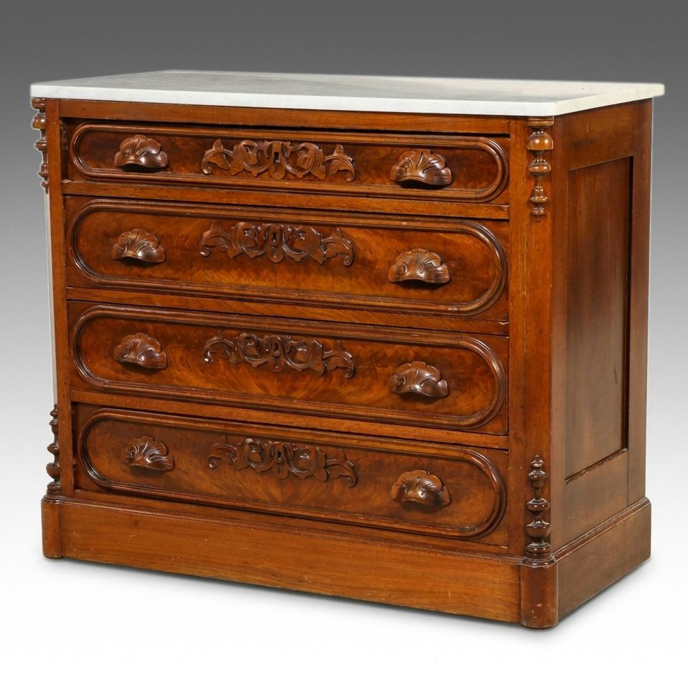 Victorian Walnut Commode with Marble Top
