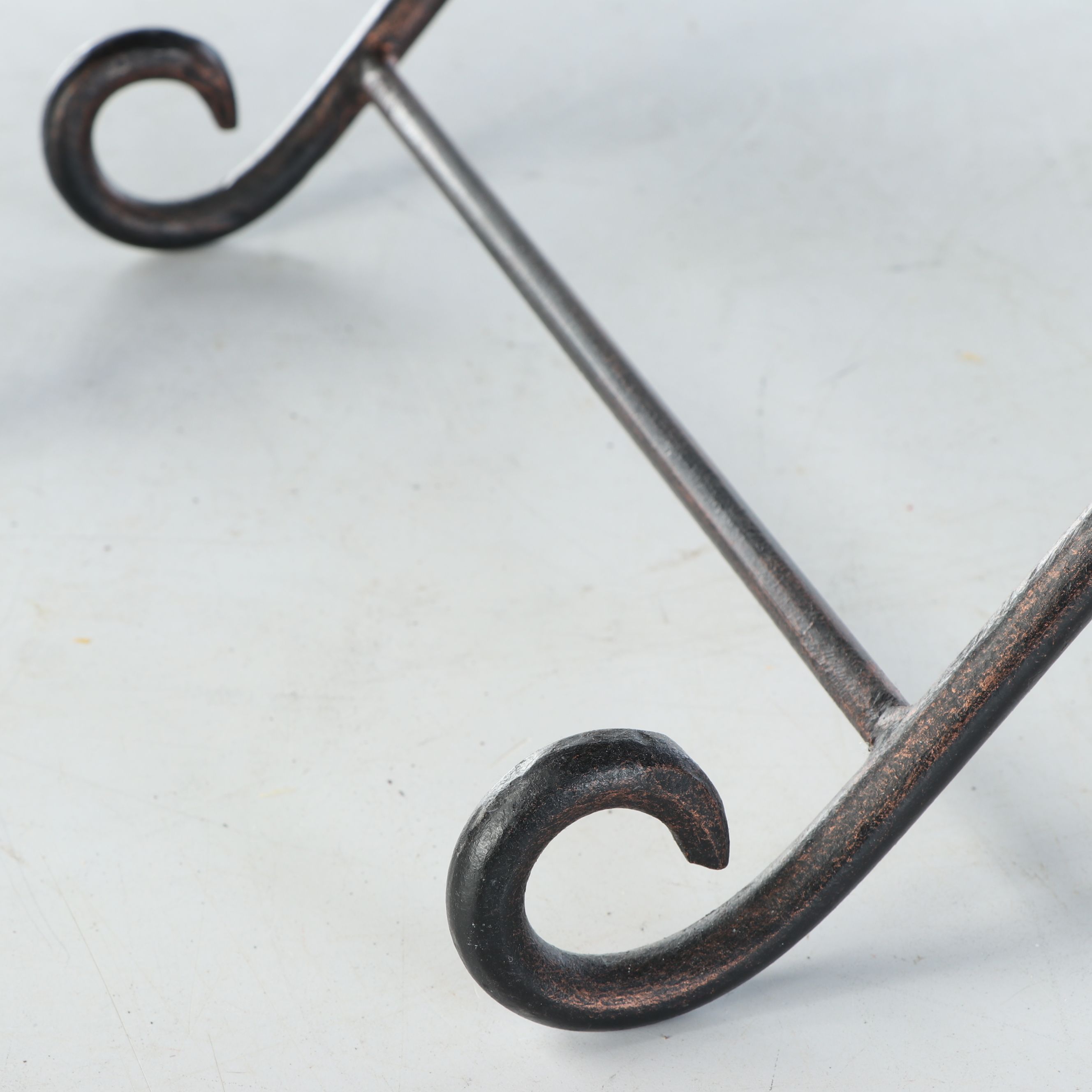 Rustic Padded Leather Footstools with Scrolled Folding Metal Frames