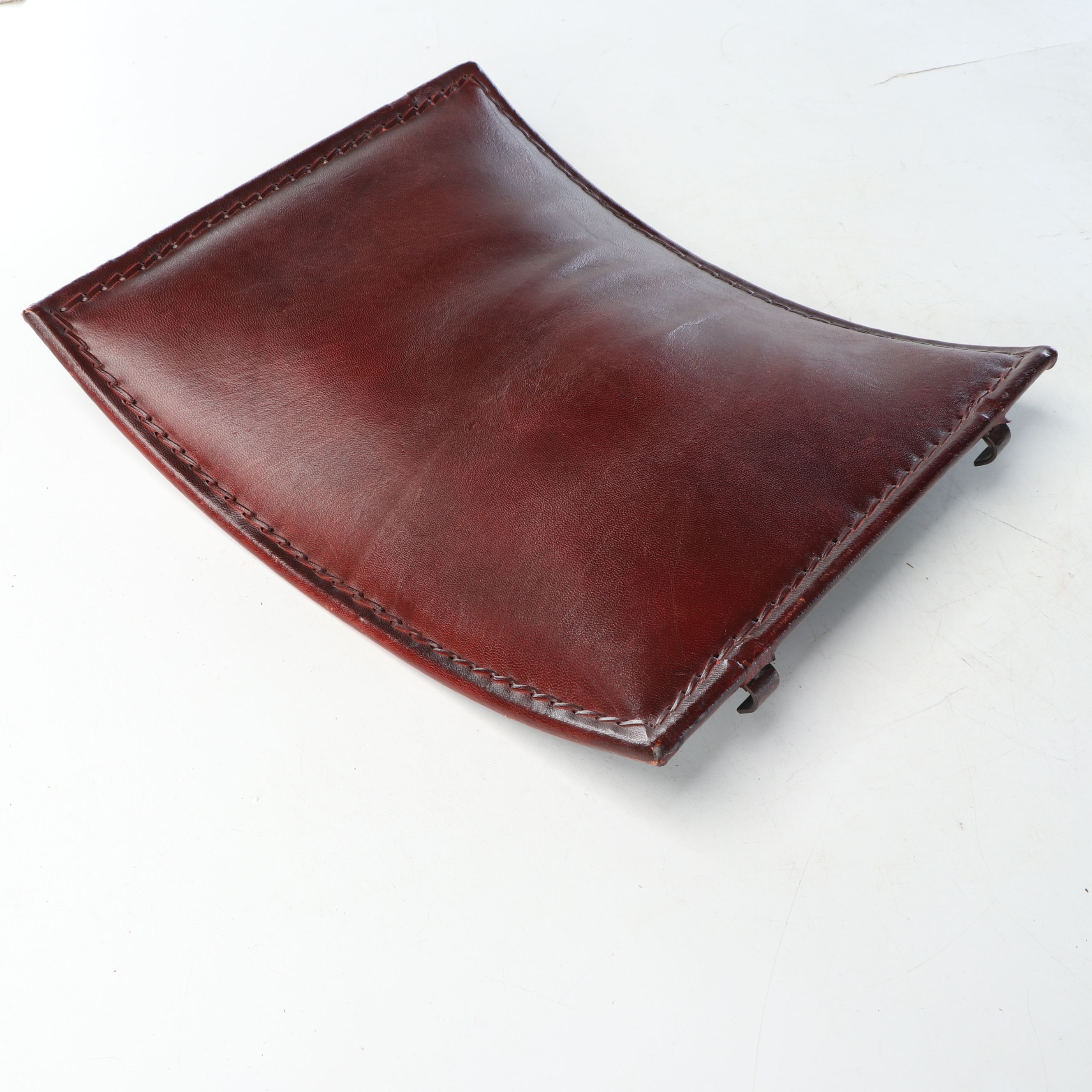 Rustic Padded Leather Footstools with Scrolled Folding Metal Frames