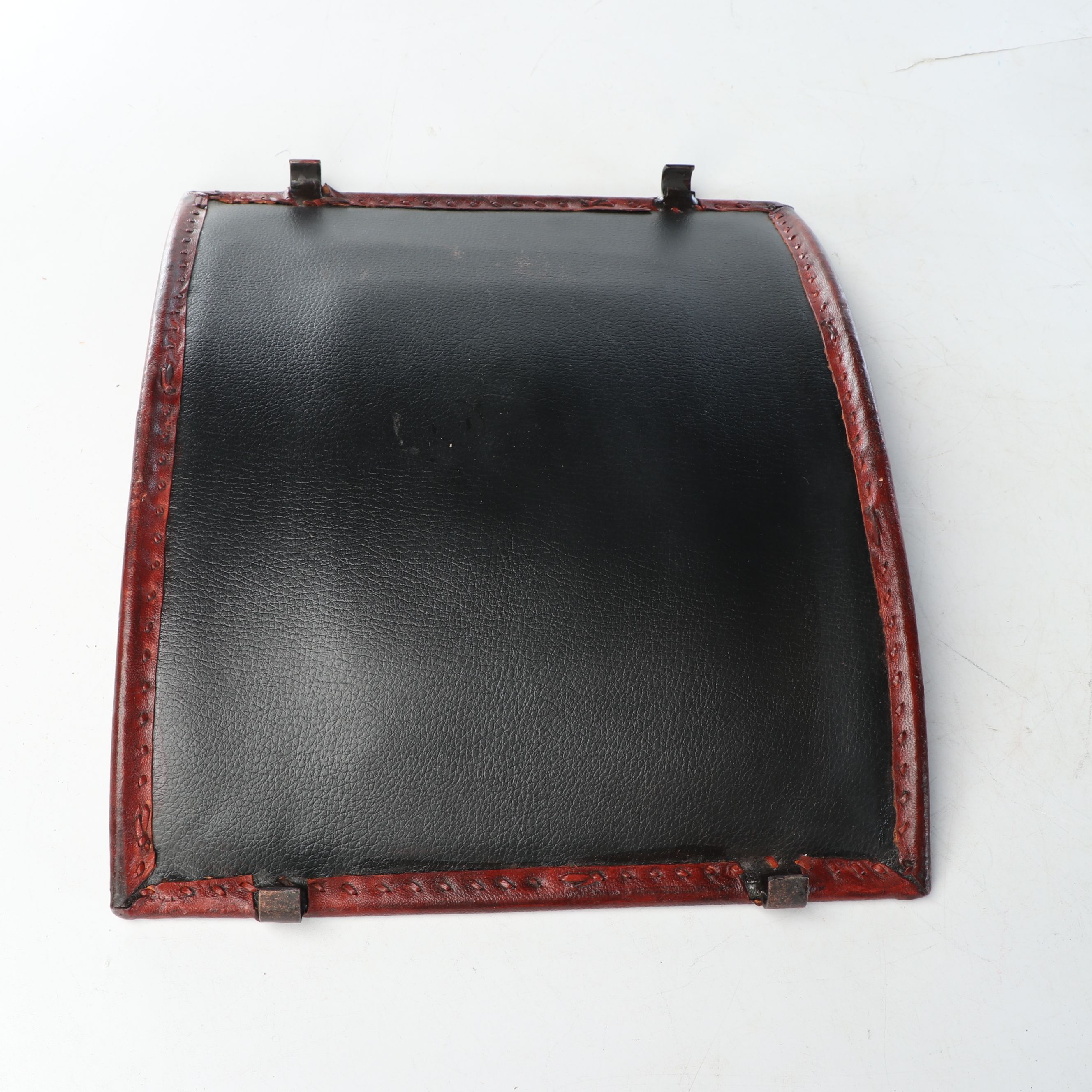 Rustic Padded Leather Footstools with Scrolled Folding Metal Frames