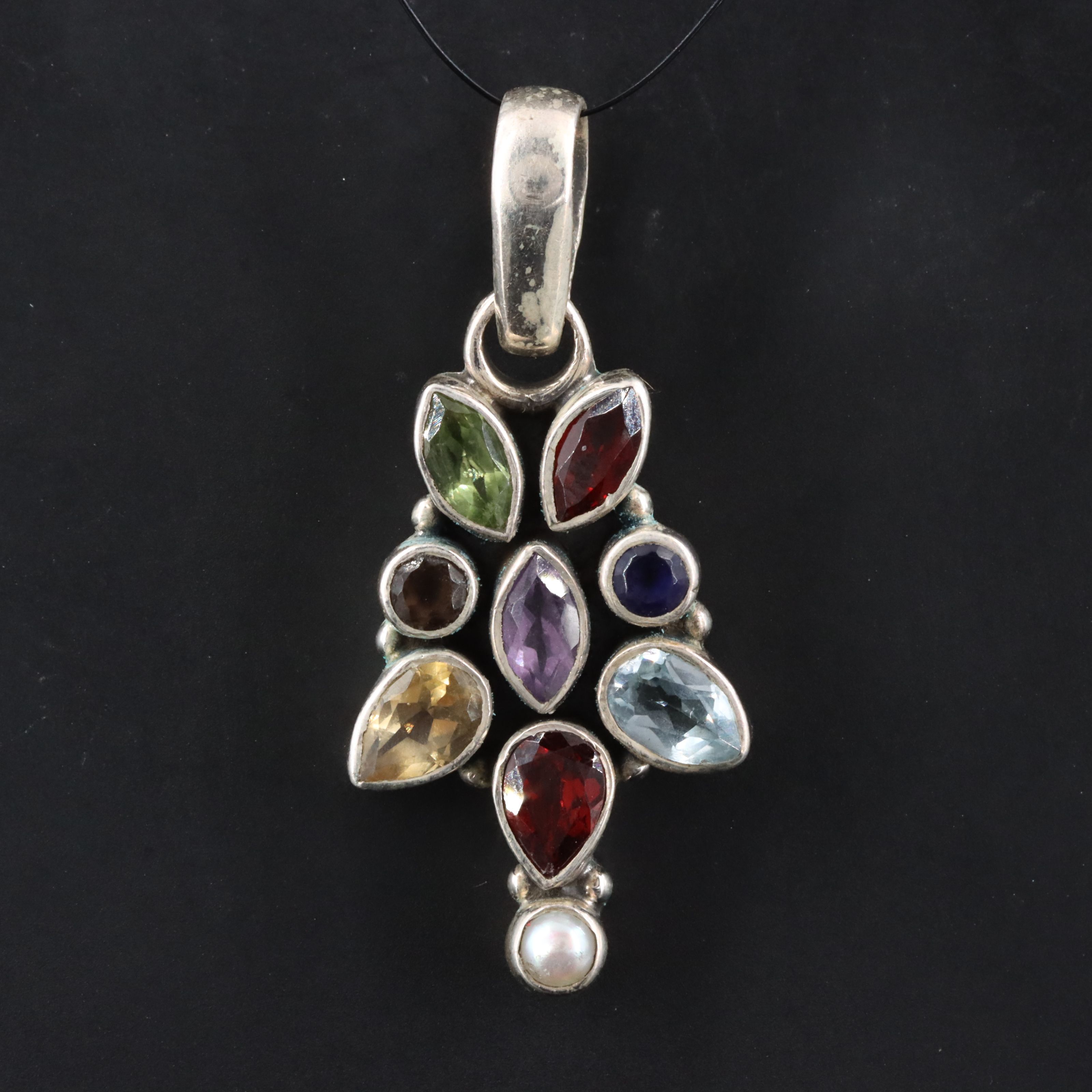 Sterling Pendant Featuring Amethyst, Topaz and Pearl