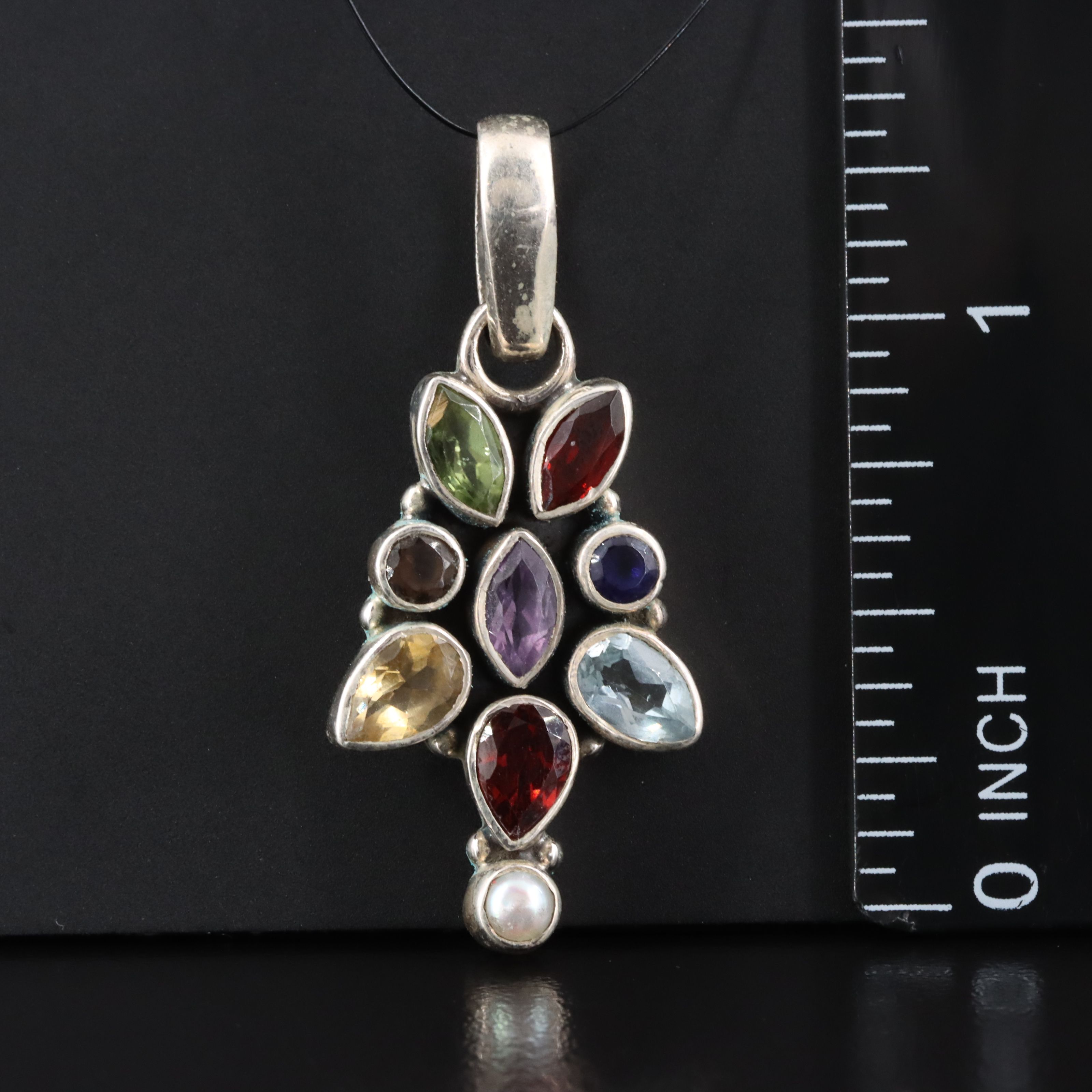 Sterling Pendant Featuring Amethyst, Topaz and Pearl