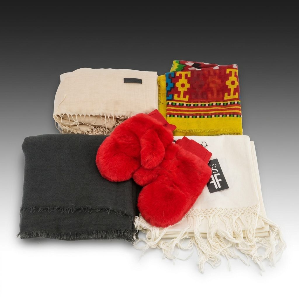 Donna Salyers Red Faux Fur Mittens, Rag & Bone Cotton Shawl, and More