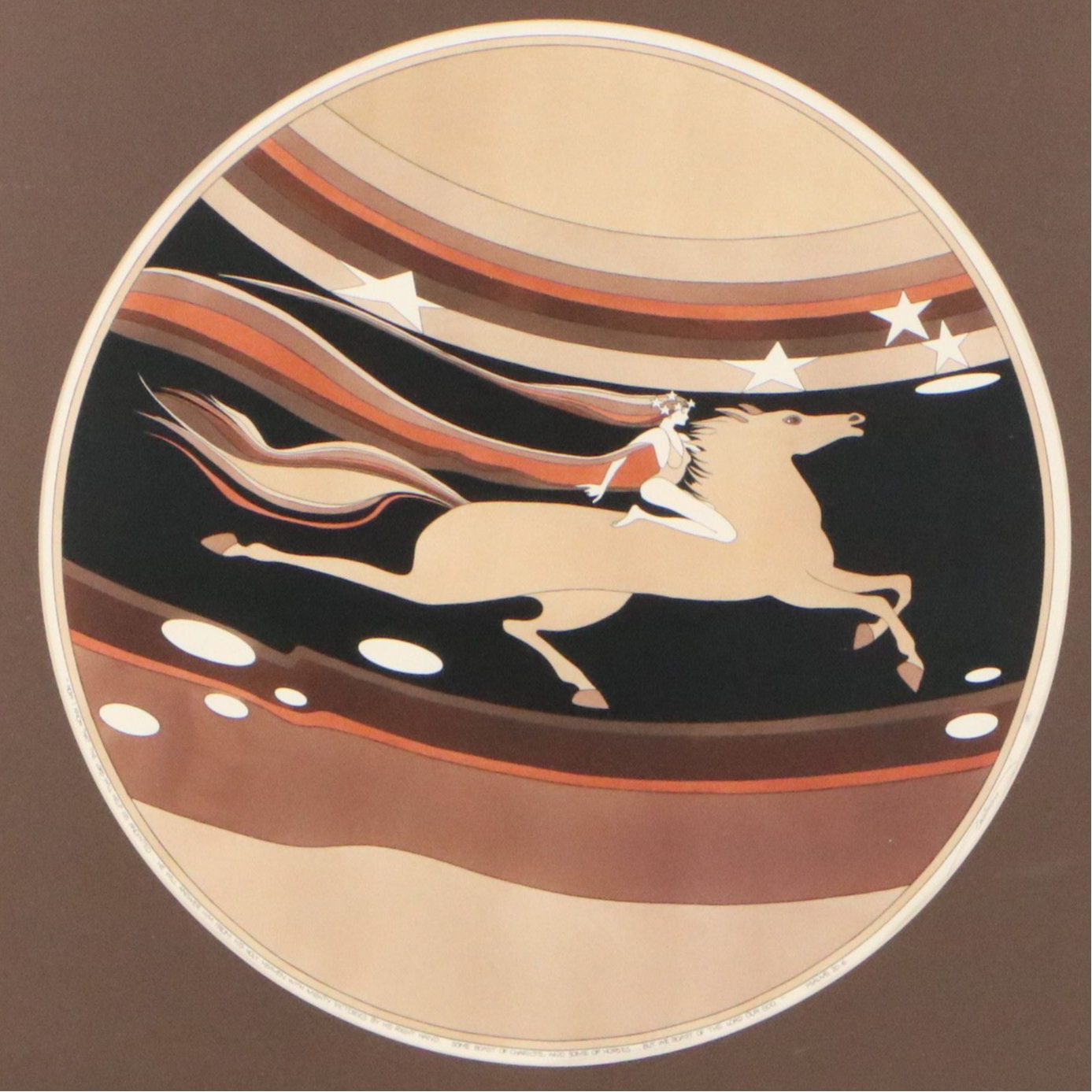 John Luke Eastman Lithograph of Stylized Woman on Horseback, 1981