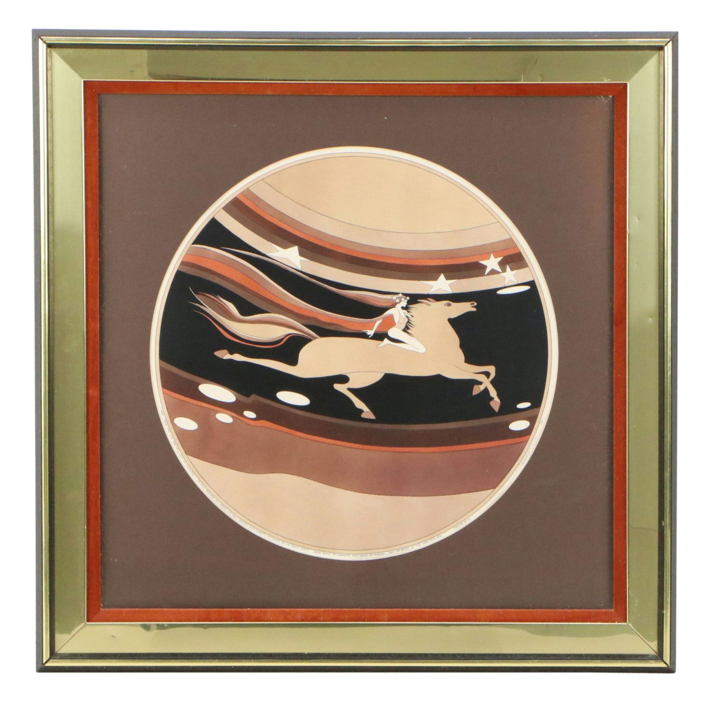 John Luke Eastman Lithograph of Stylized Woman on Horseback, 1981