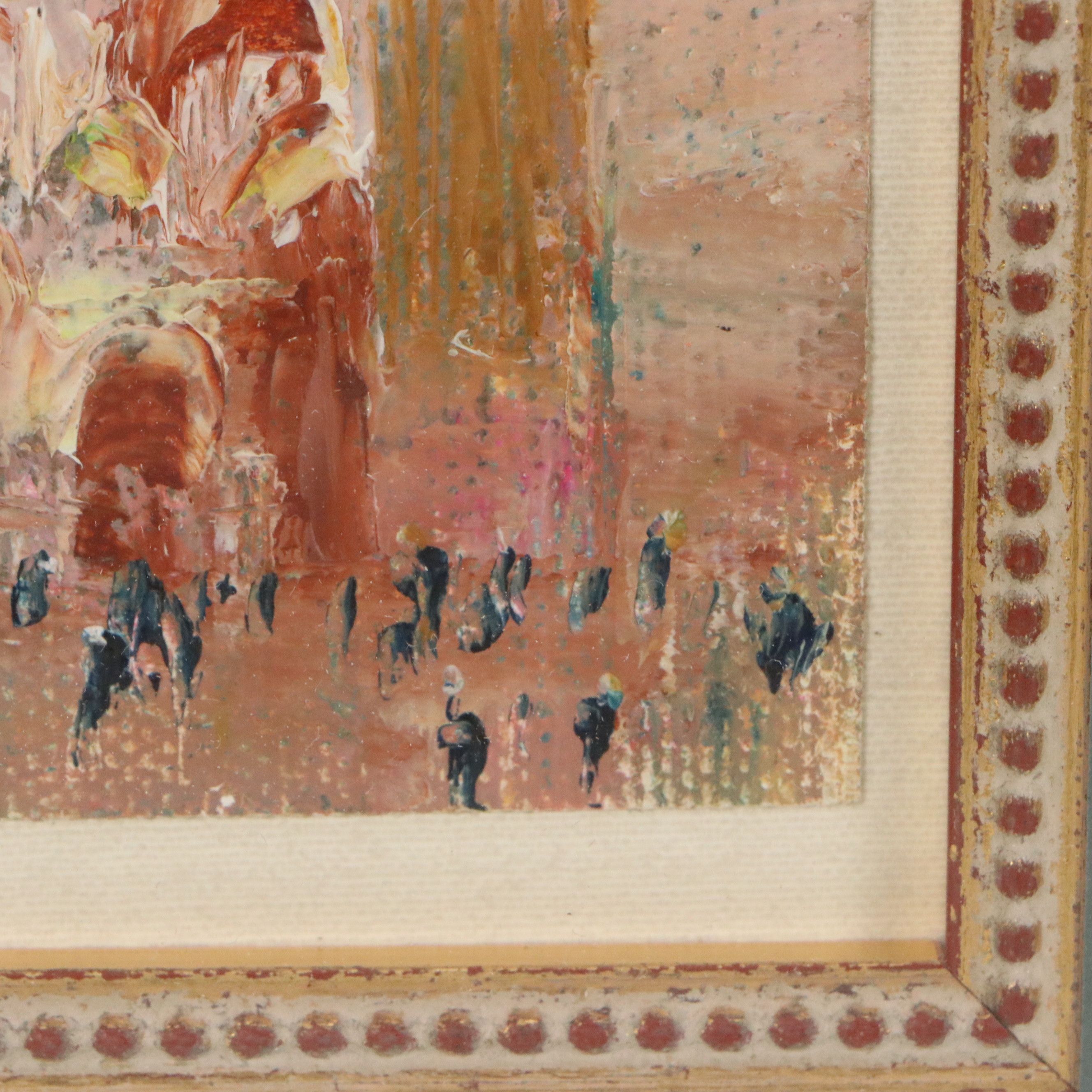 Oil Painting of St. Mark's Square and Basilica in Venice, Late 20th to 21st C.